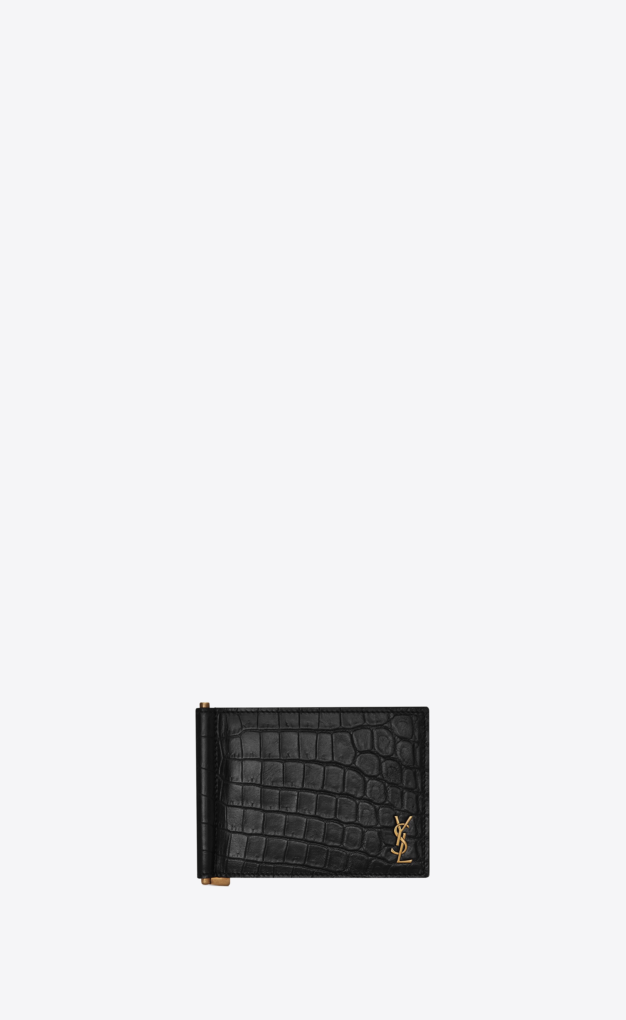 tiny cassandre bill clip wallet in crocodile embossed matte leather - 1