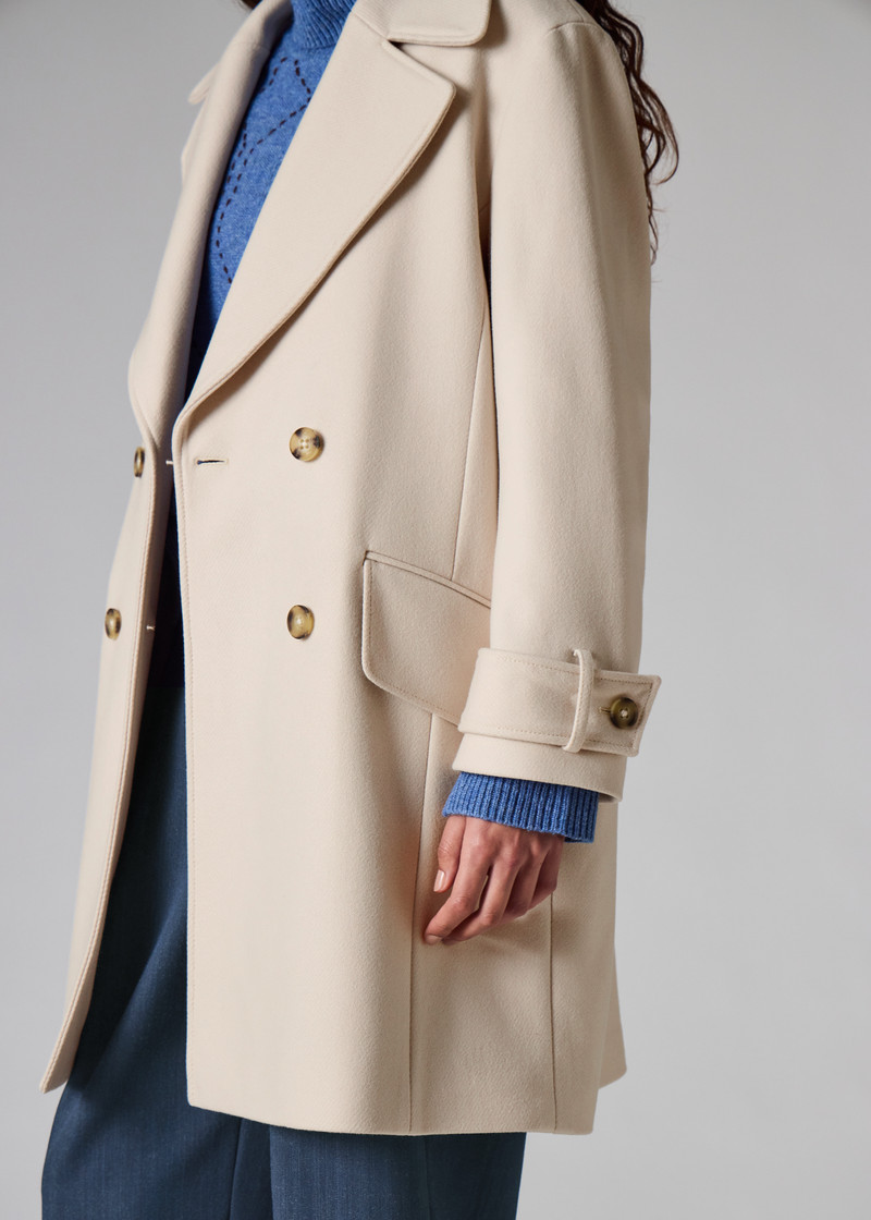 Women's Cream Double-Breasted Wool-Cashmere Coat 9
