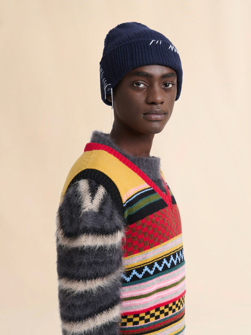MULTICOLOUR WOOL SLEEVELESS SWEATER WITH MIXED PATTERNS - 4