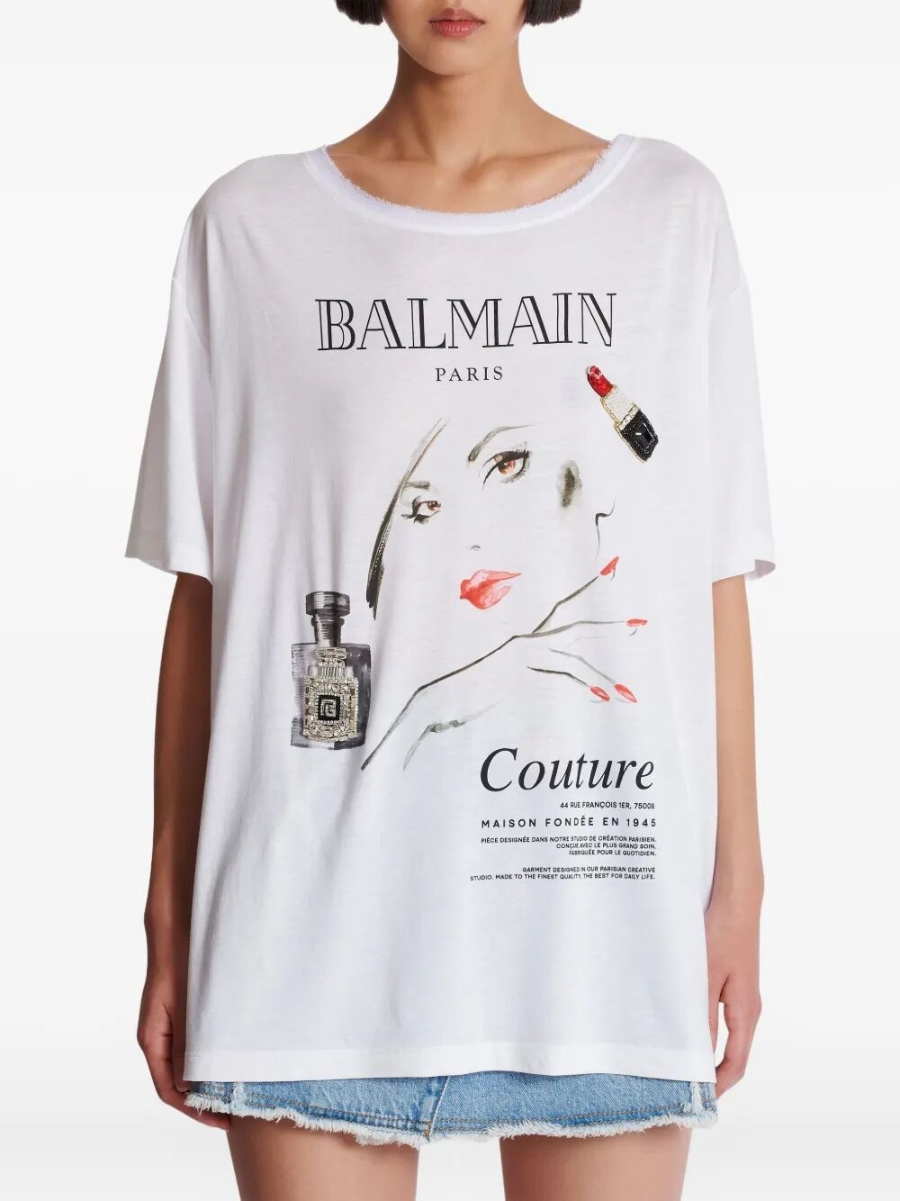 Balmain Women Balmain Beauty Print Embroidery Patches T-Shirt - 5