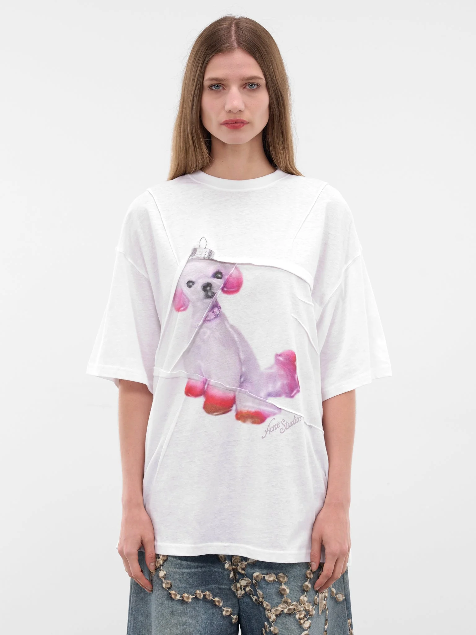 White Graphic Print Folded Tee - 1
