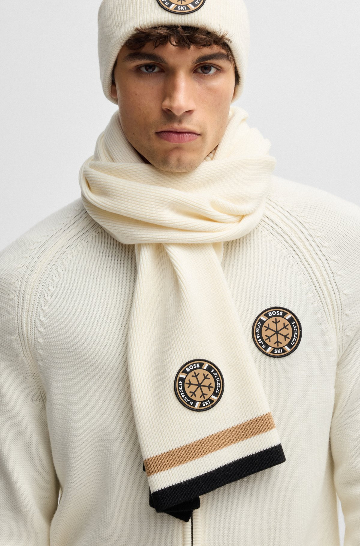 BOSS SKI VIRGIN-WOOL SCARF WITH LOGO BADGE - 2