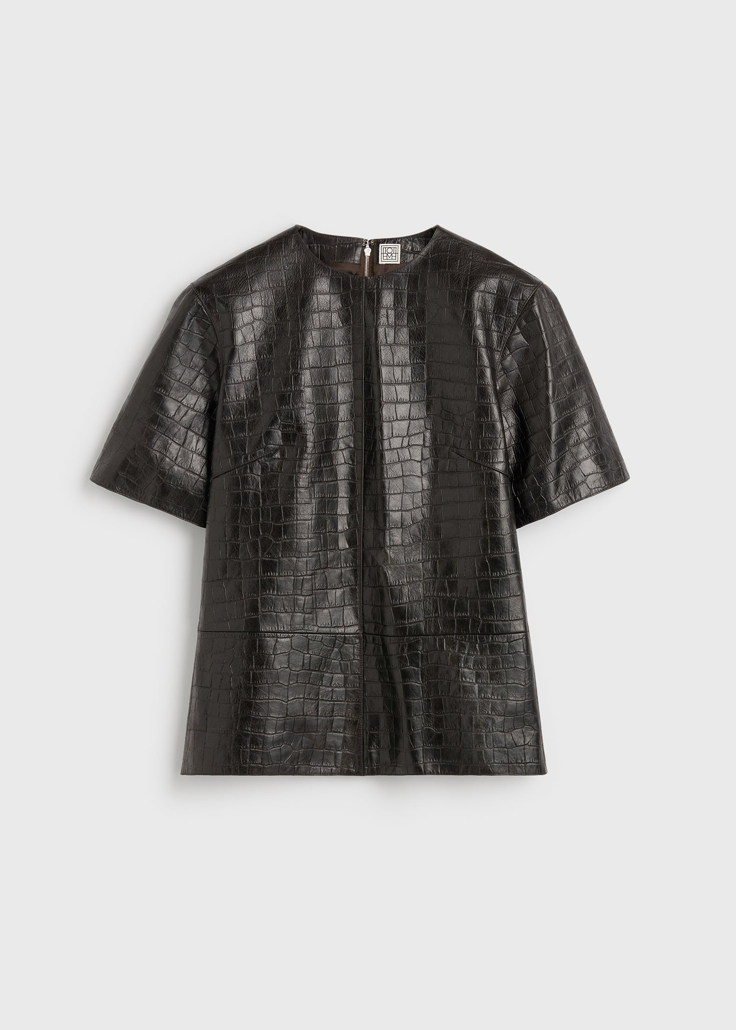 Croco-embossed tee dark brown - 1