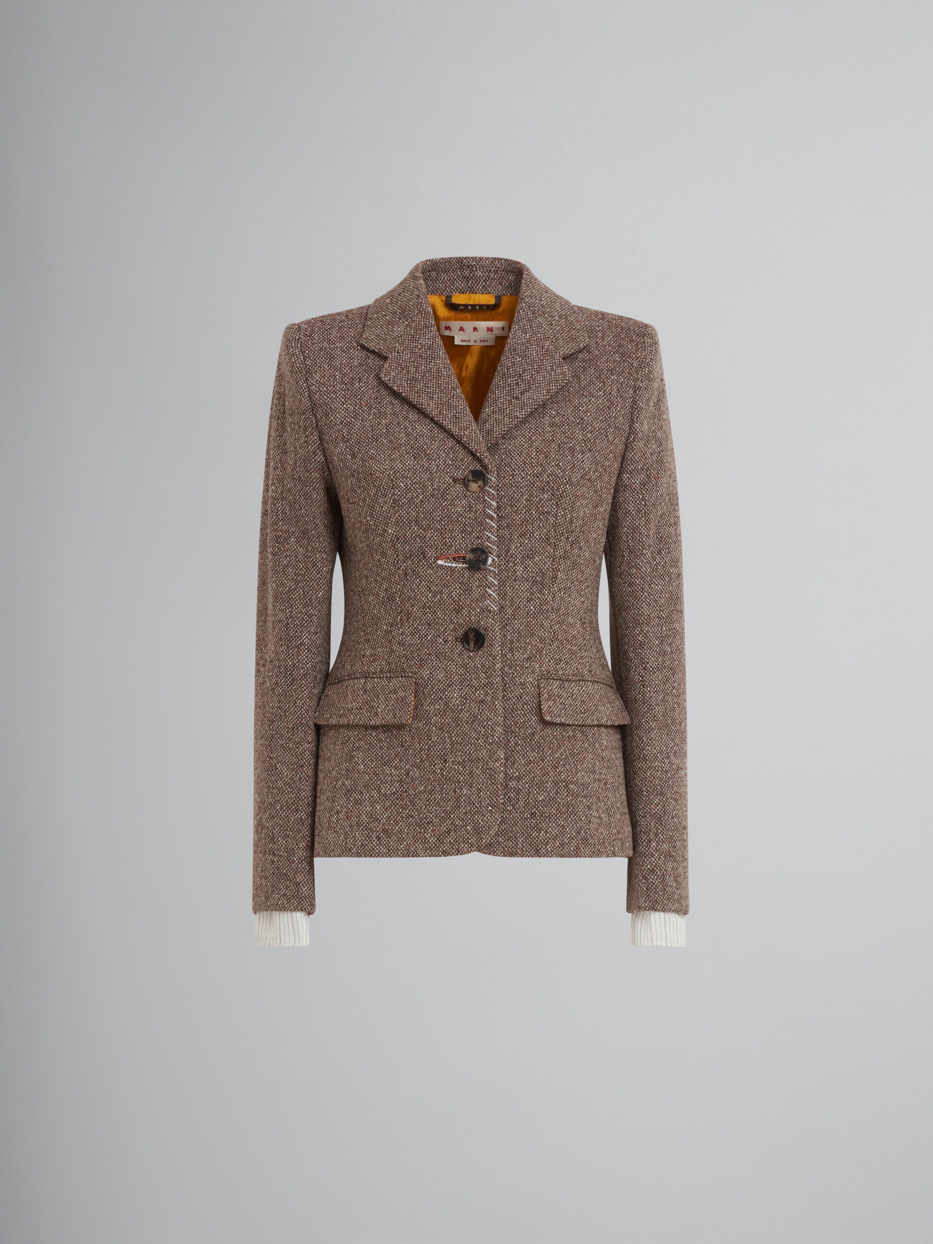 BROWN WOOL TWEED BLAZER - 1