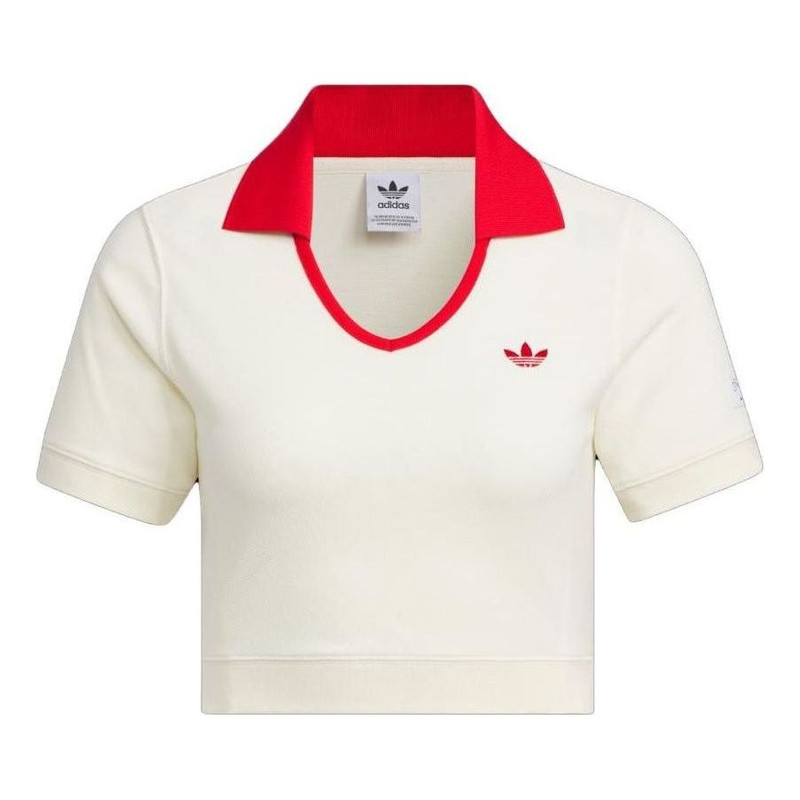 (WMNS) adidas Originals x Notitle Tennis Crop Short Sleeve Polo Shirt 'White Red' IN1082 - 1