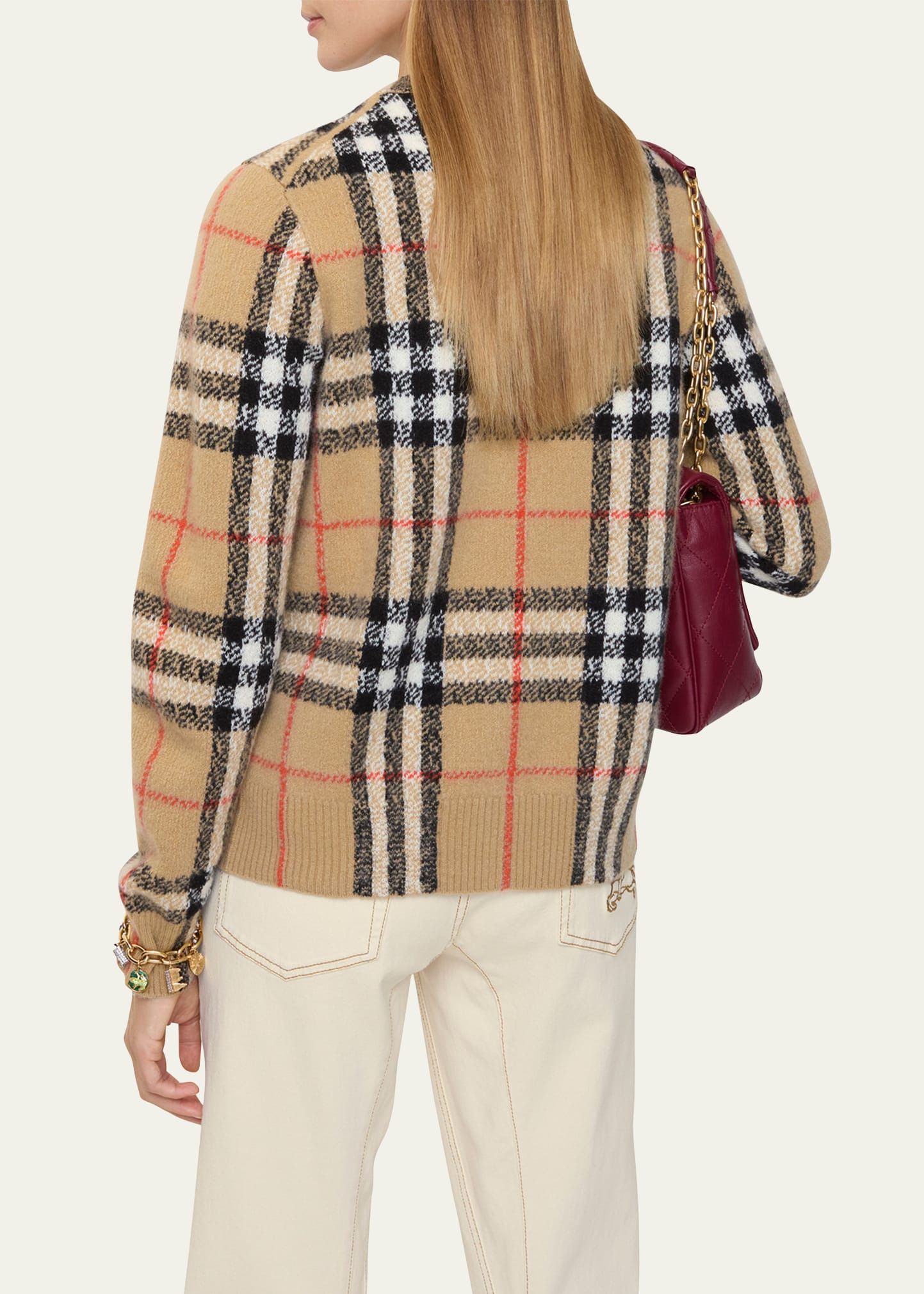Clara Check Cashmere Crewneck Cardigan - 2
