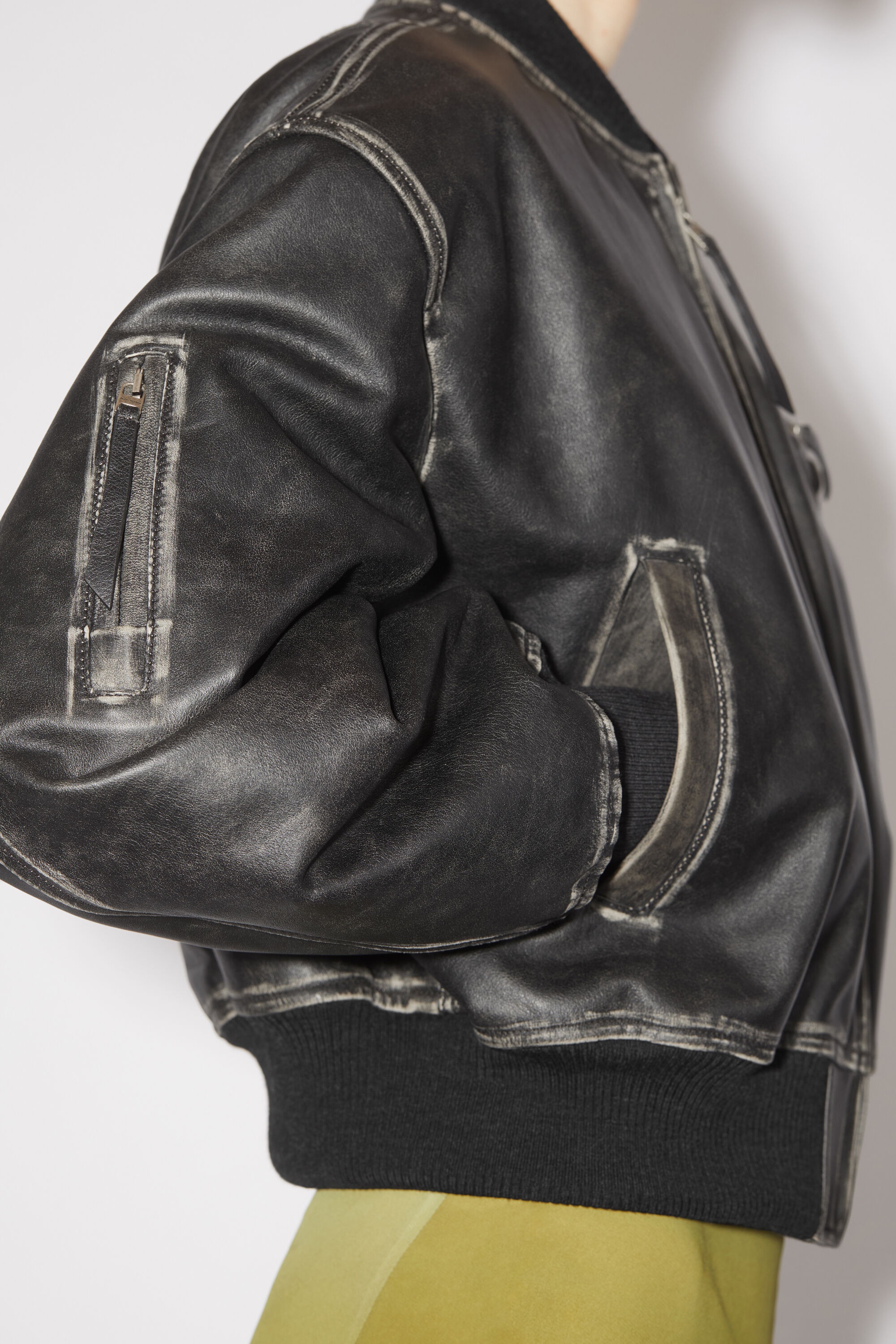 Leather bomber jacket - Black - 5