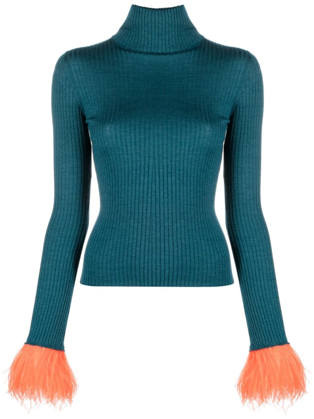 feather-trim rib-knit jumper - 1