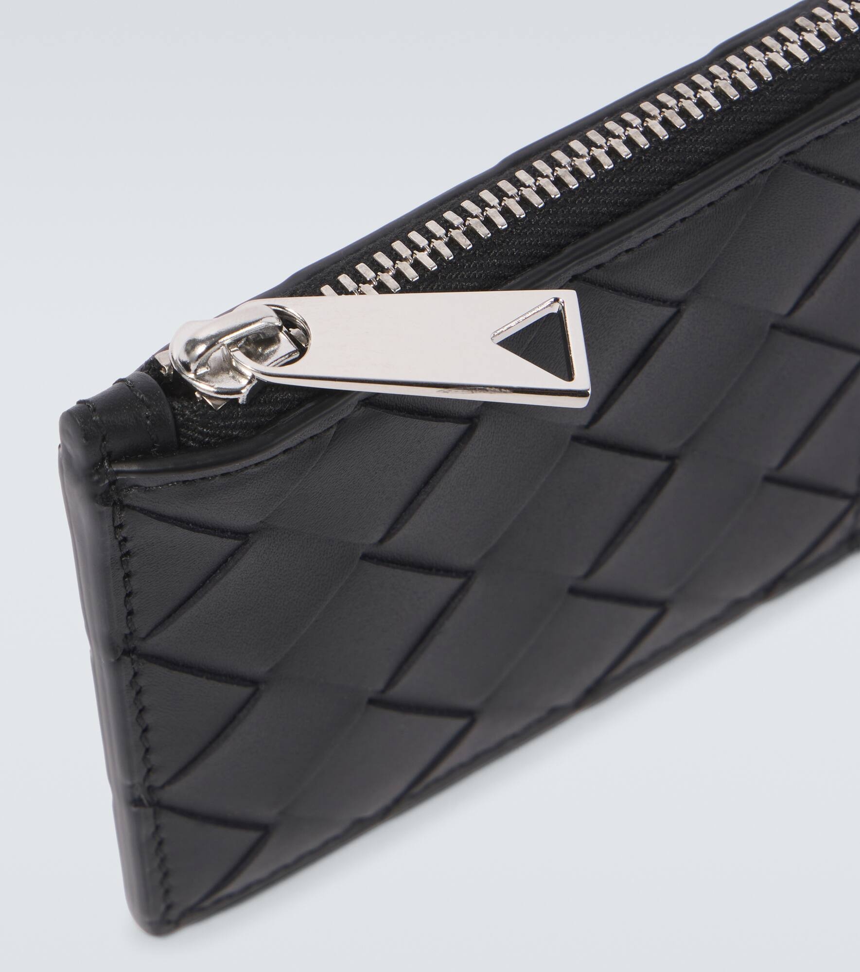 Intrecciato zip-up leather card case - 4