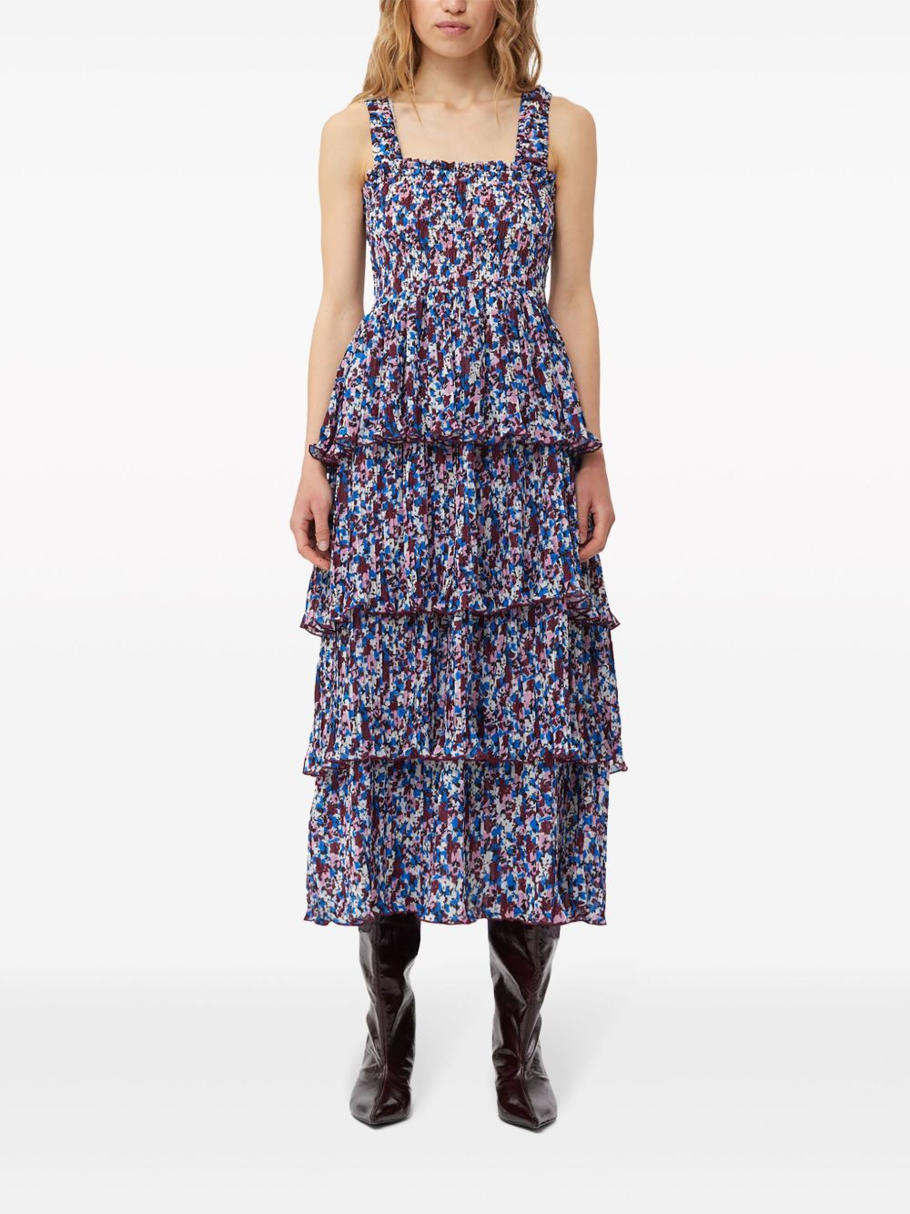 floral-print layered midi dress - 2