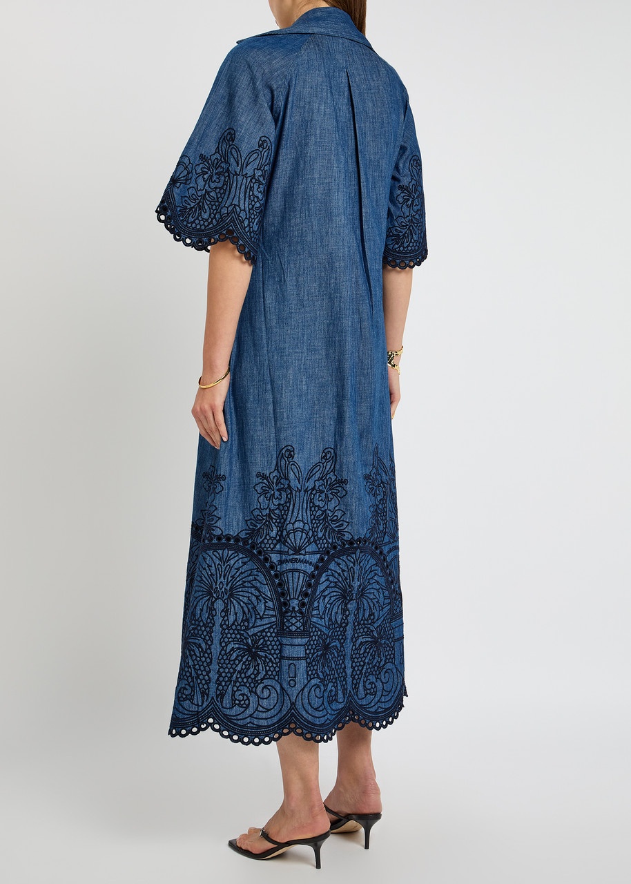 Zimmermann Coco Embroidered Chambray Midi Shirt Dress - 3