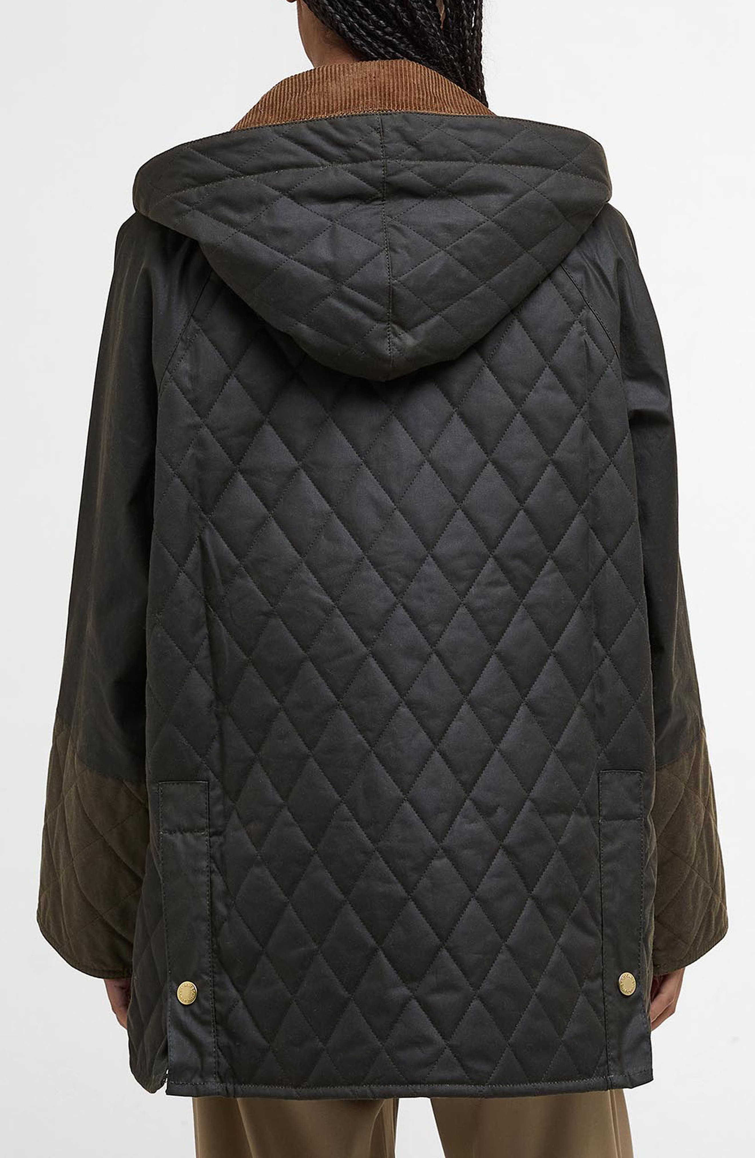 Barbour Imelda Water Repellent Mixed Media Jacket with Removable Hood in Archive Olive/Olive/Beech a - 2