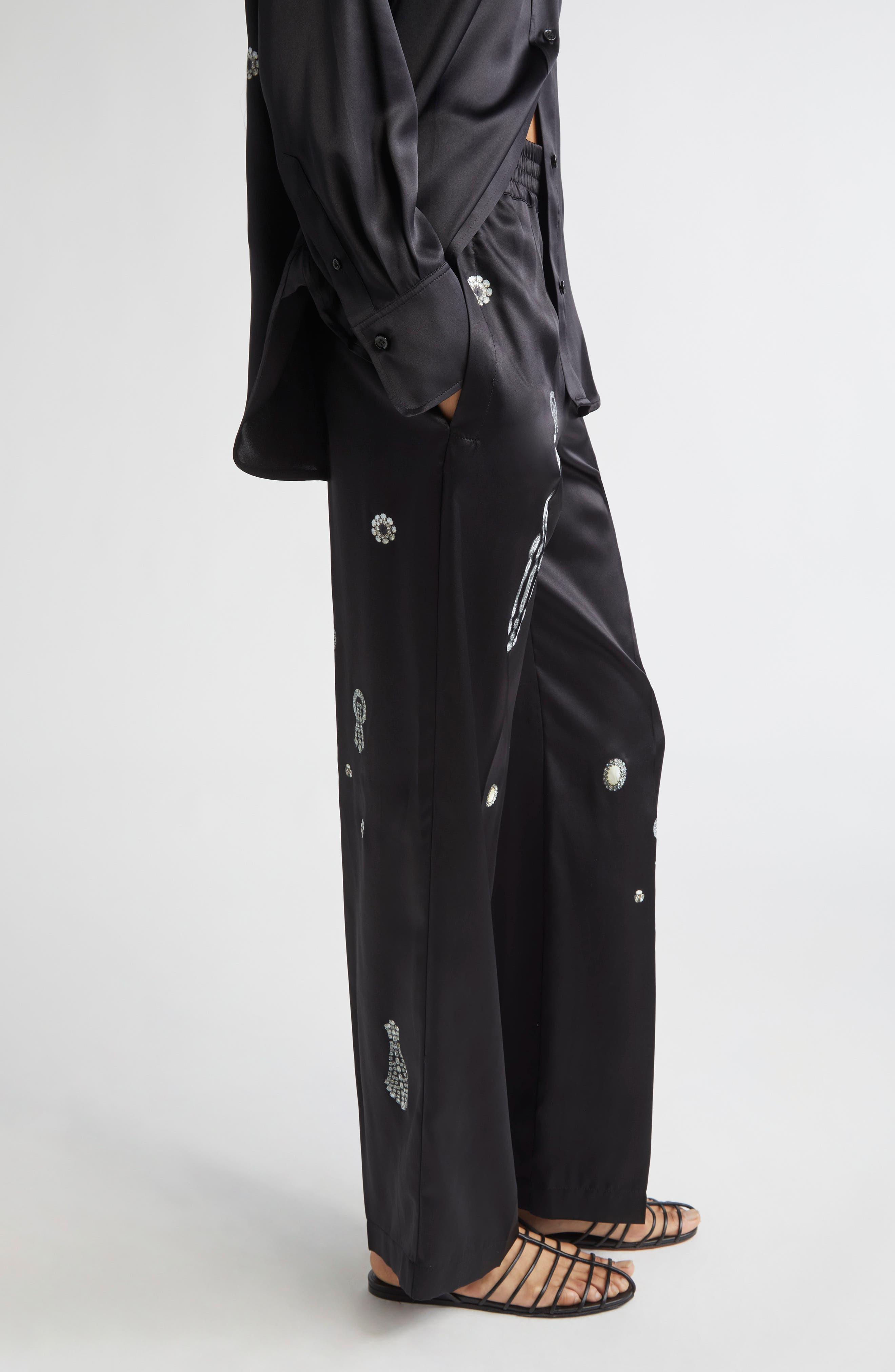 Victoria Beckham Crystal Print Silk Pajama Pants in Black at Nordstrom - 3