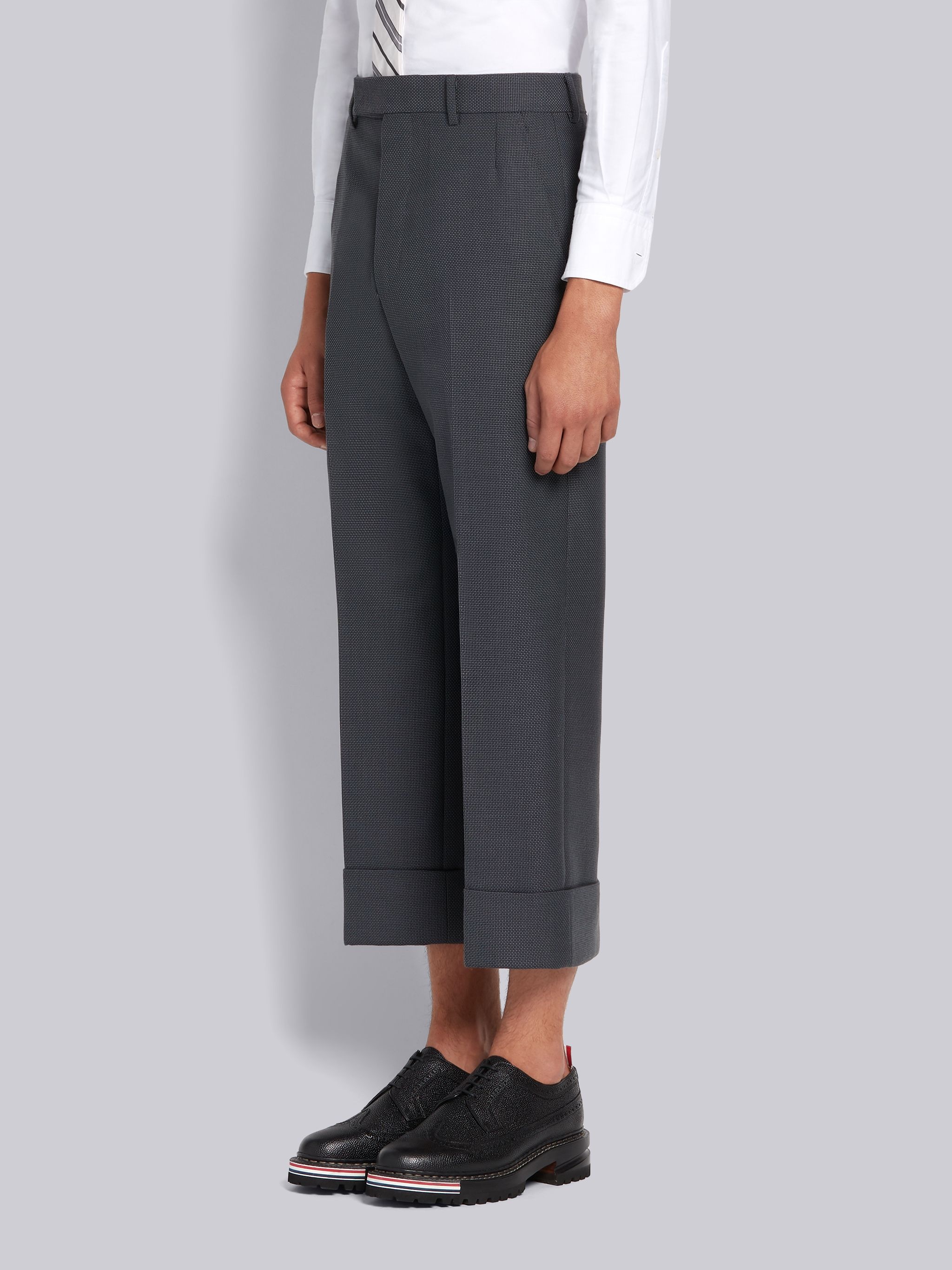 Dark Grey Wool Hopsack School Uniform Weave Beltloop Trouser - 2