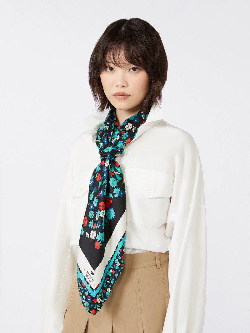 ONESTONEW Patterned silk twill foulard - IVORY 4