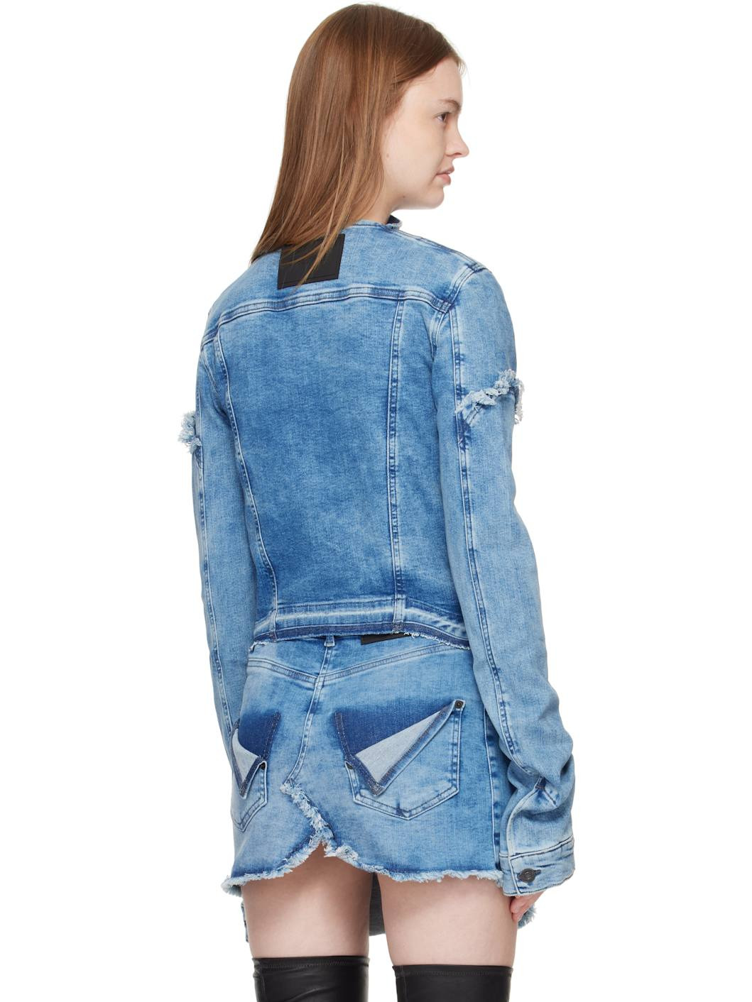 Blue Drape Collar Denim Jacket - 3