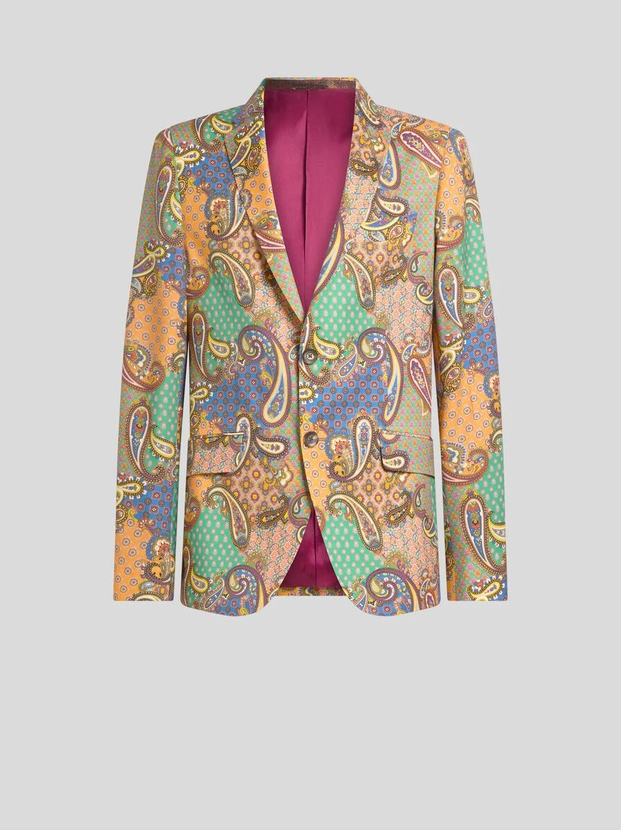 SINGLE-BREASTED WOOL JACKET WITH PATCHWORK - 1