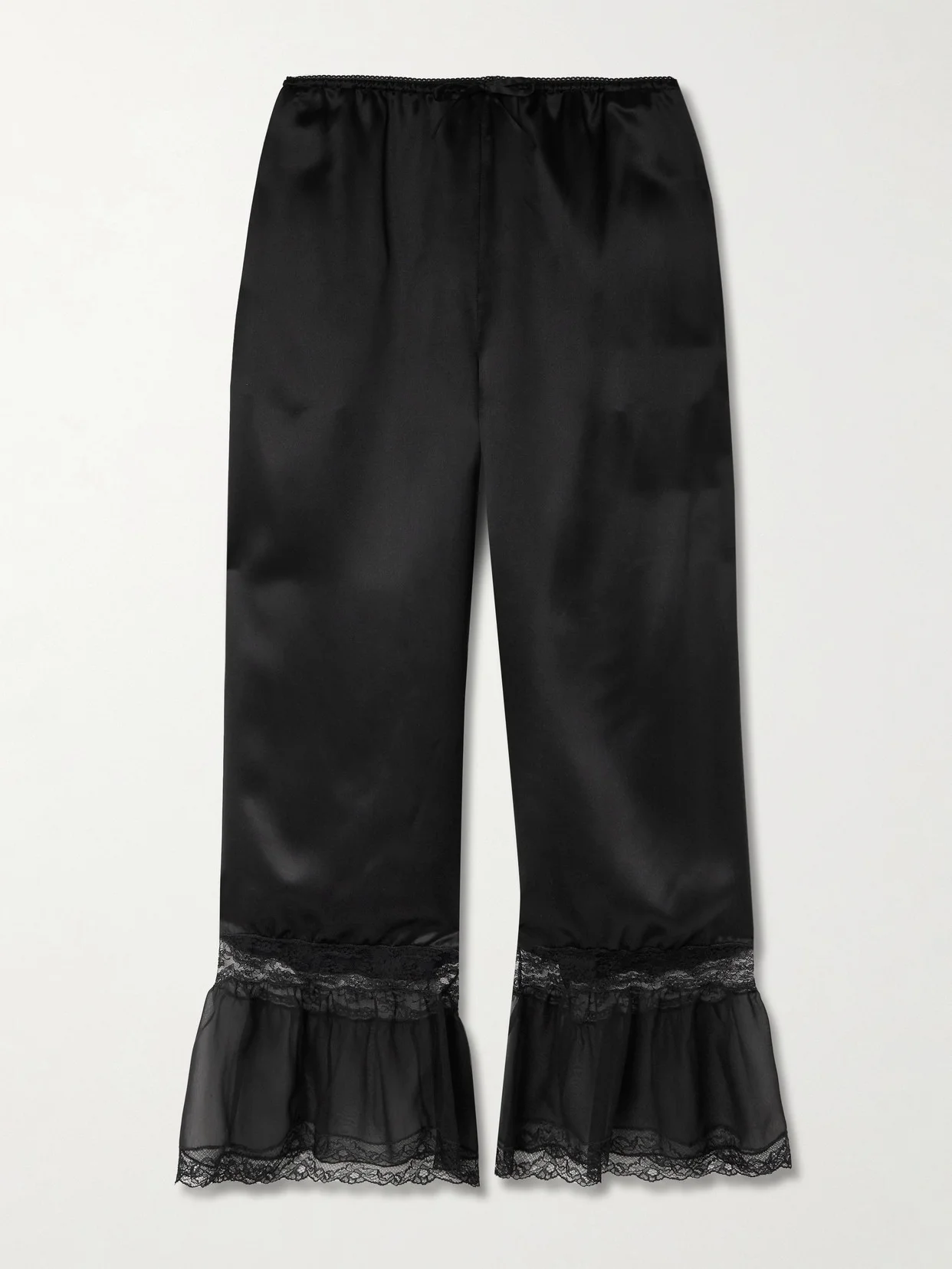 Ruffled Lace-trimmed Silk-satin Wide-leg Pants - 1