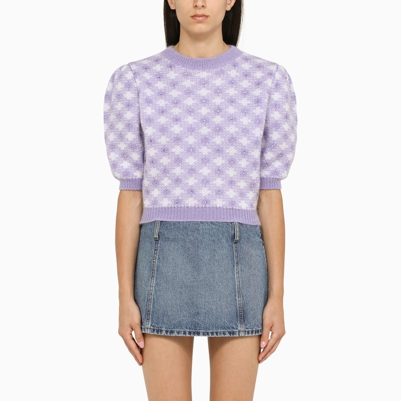 Lilac crew-neck sweater with rhinestones - 1