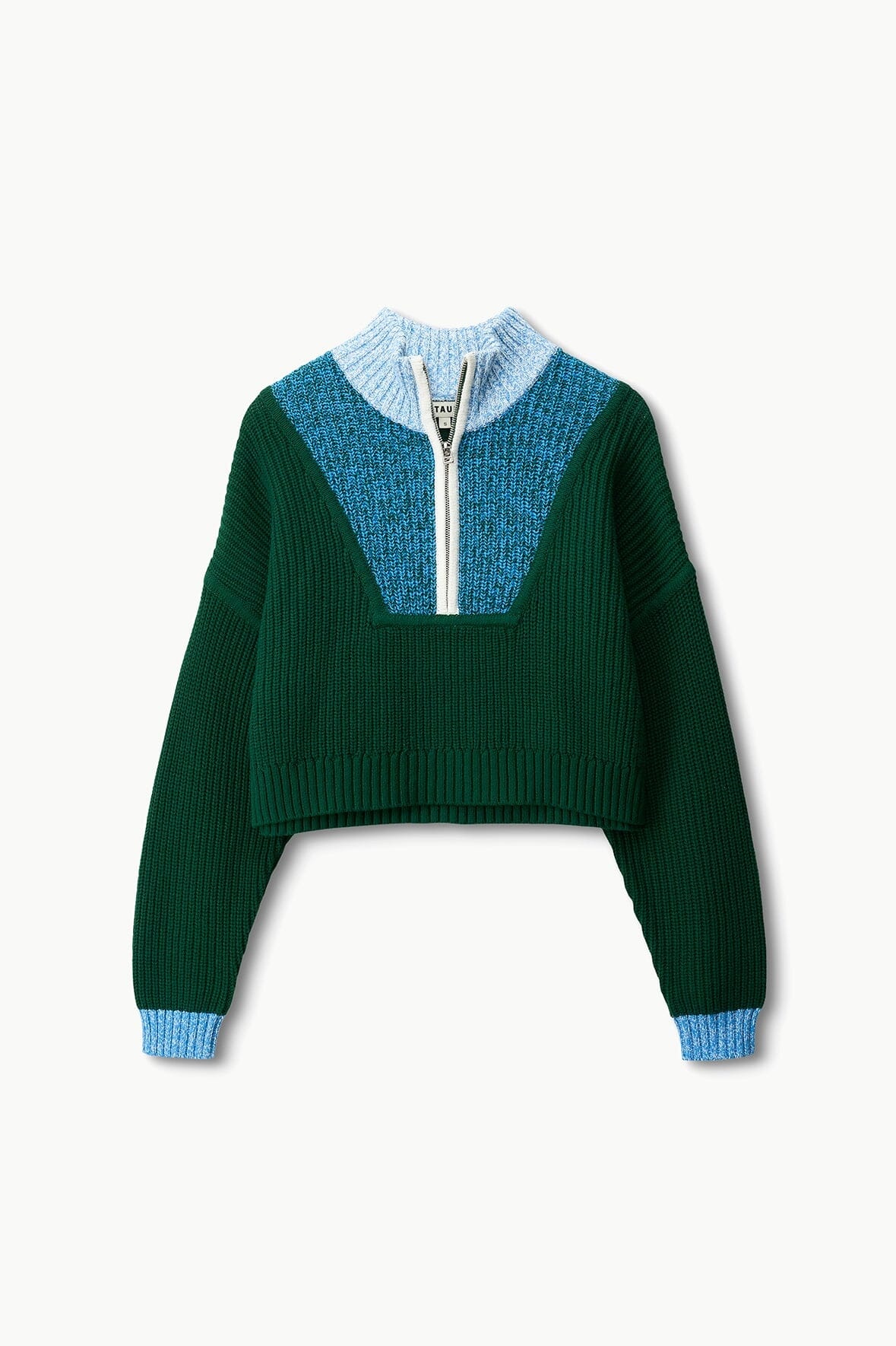 STAUD CROPPED HAMPTON SWEATER JUNGLE SKY IVORY - 1