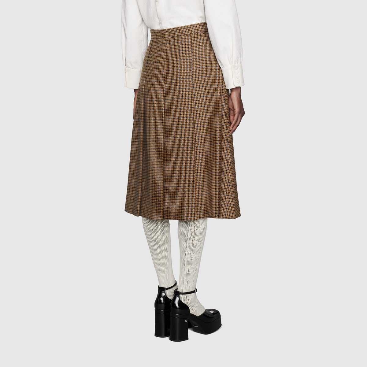 Pleated houndstooth wool skirt - 4