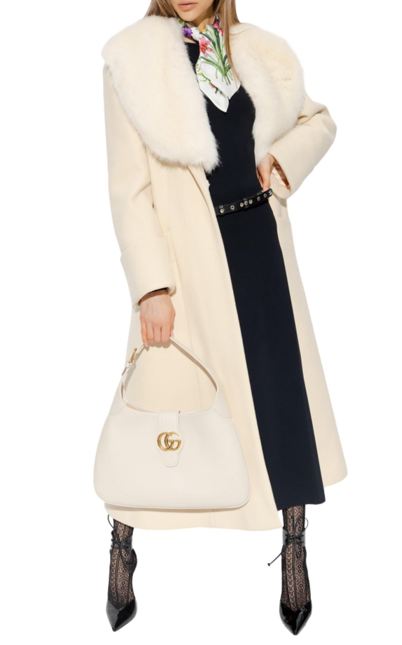 Cosmogonie Belted Faux Fur-Trimmed Wool-Blend Coat - 3