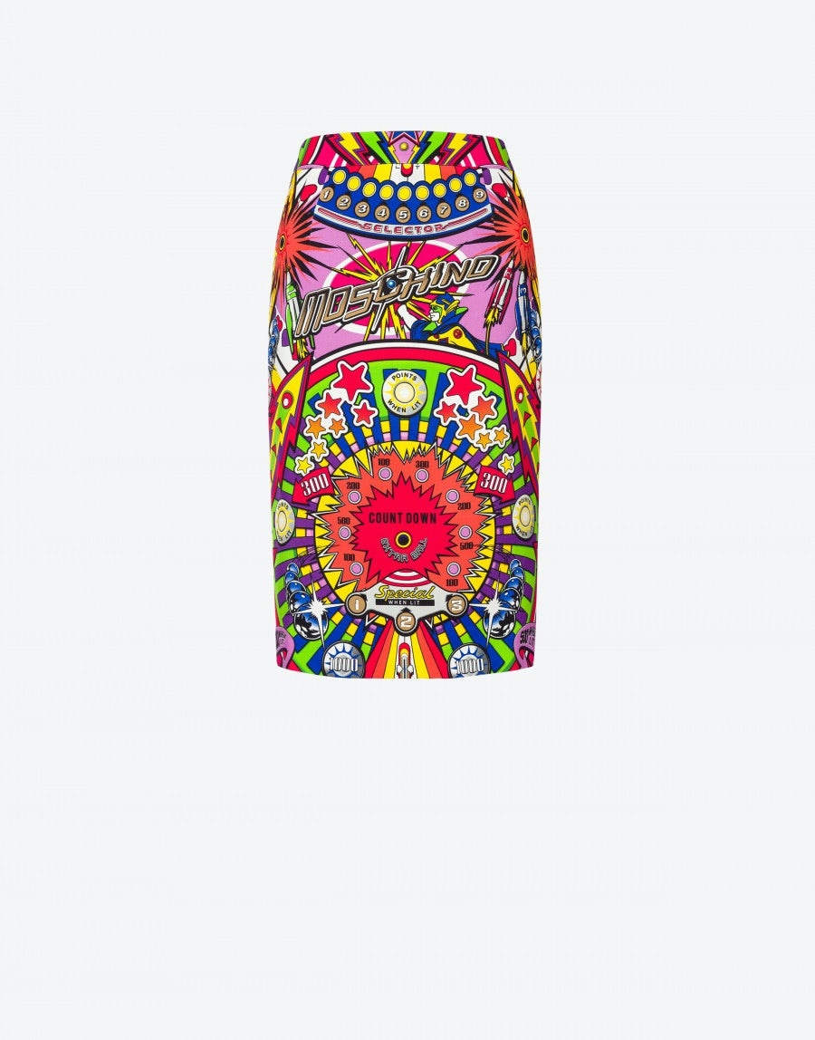 PINBALL PRINT STRETCH CADY SKIRT - 1