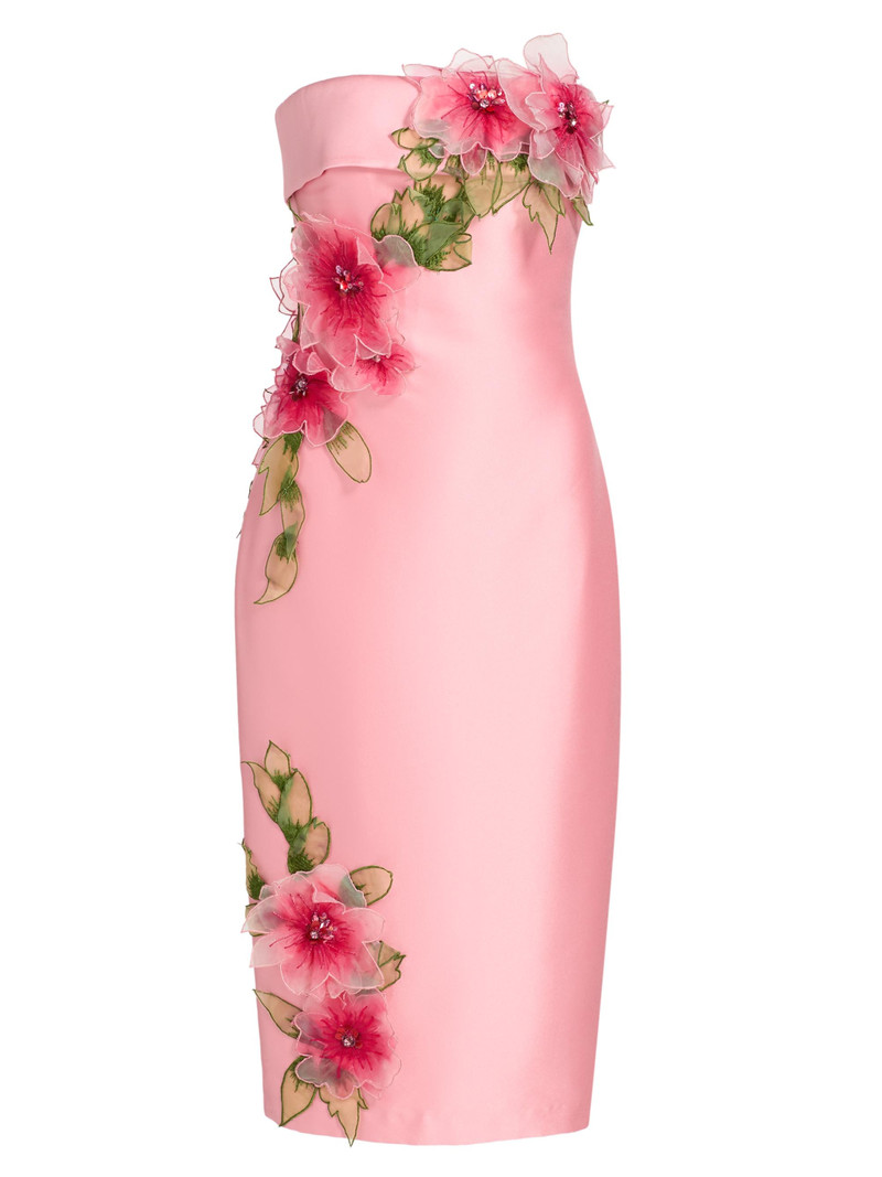 Women's Floral Appliqué Strapless Cocktail Dress - Peony 1