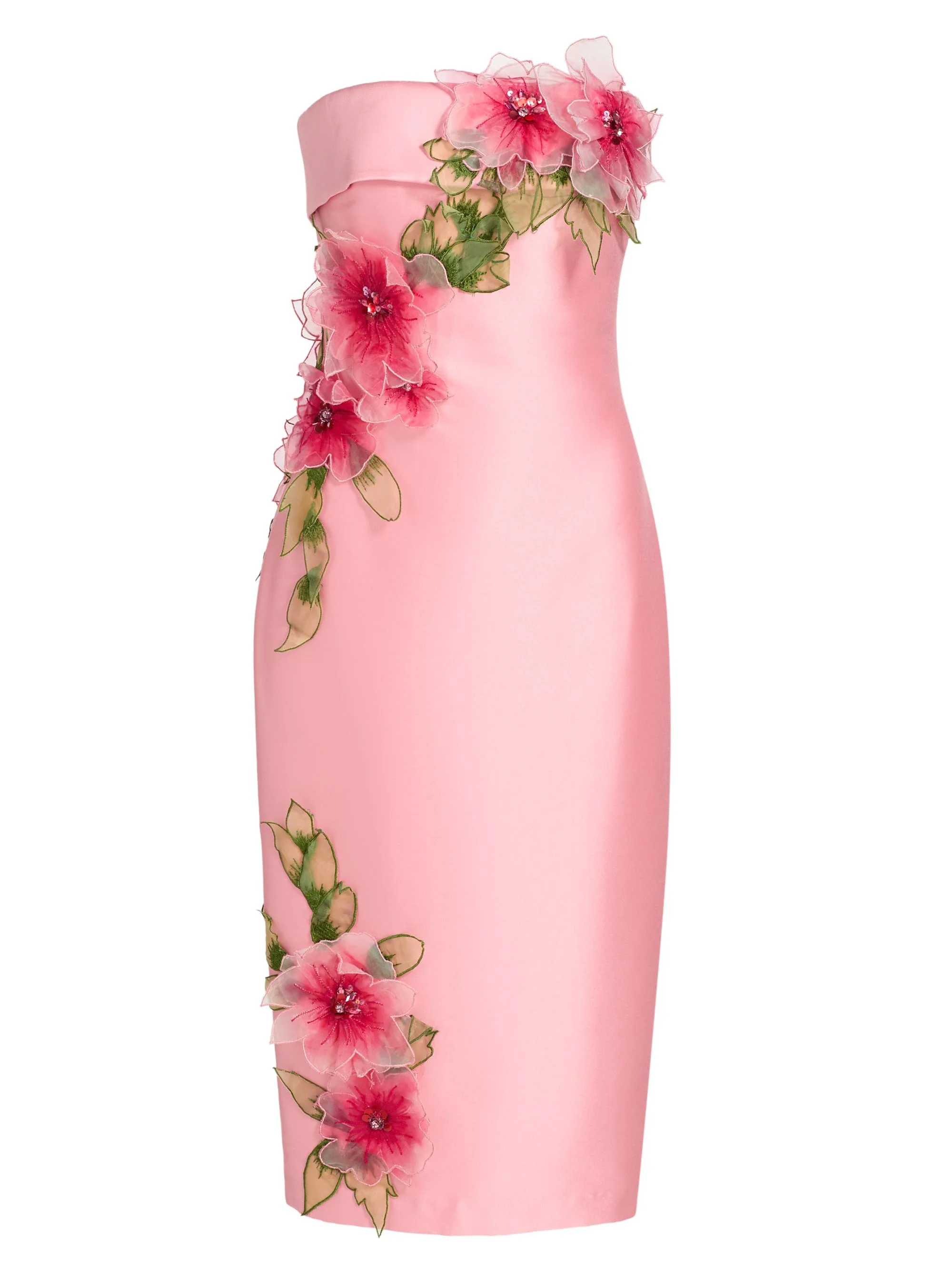 Women's Floral Appliqué Strapless Cocktail Dress - Peony - 1
