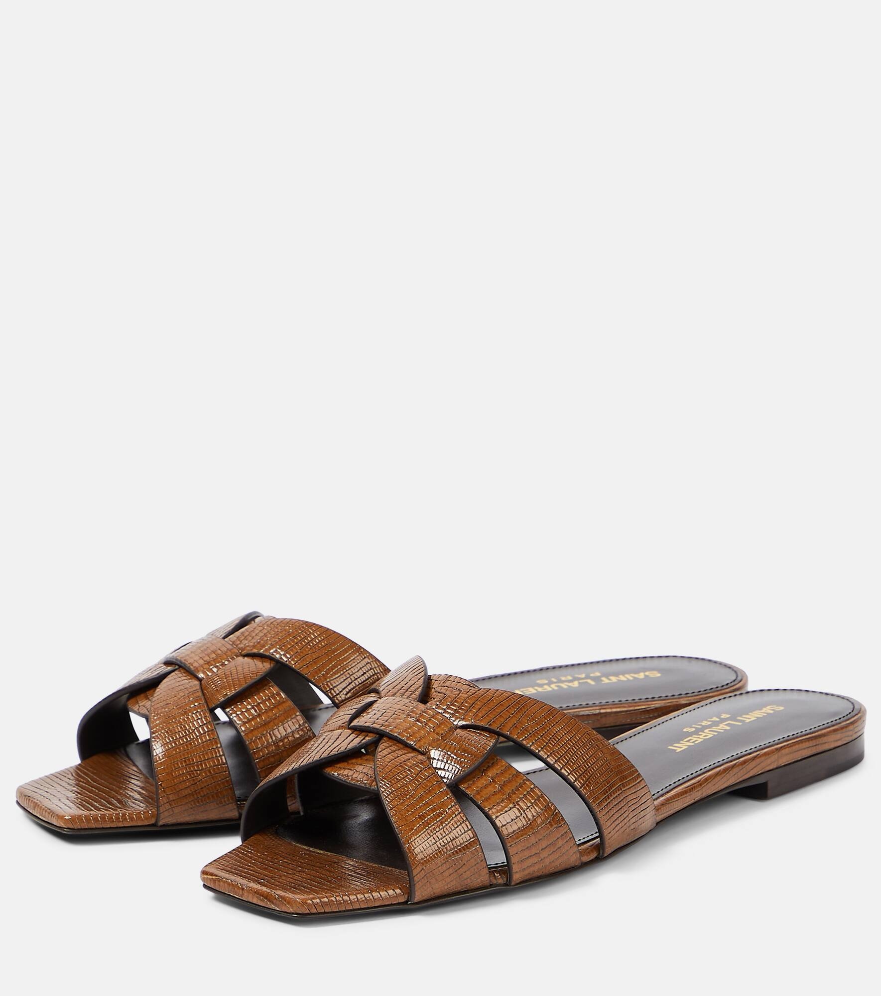 Tribute lizard-effect leather sandals - 5