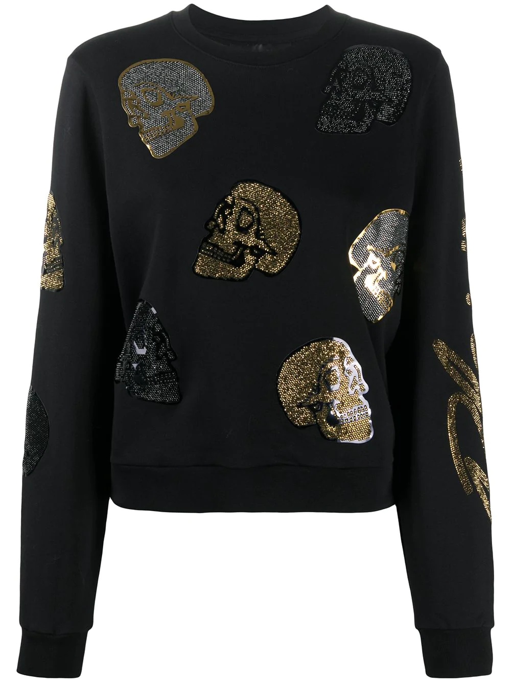 metallic skull patch sweatshirt - 1