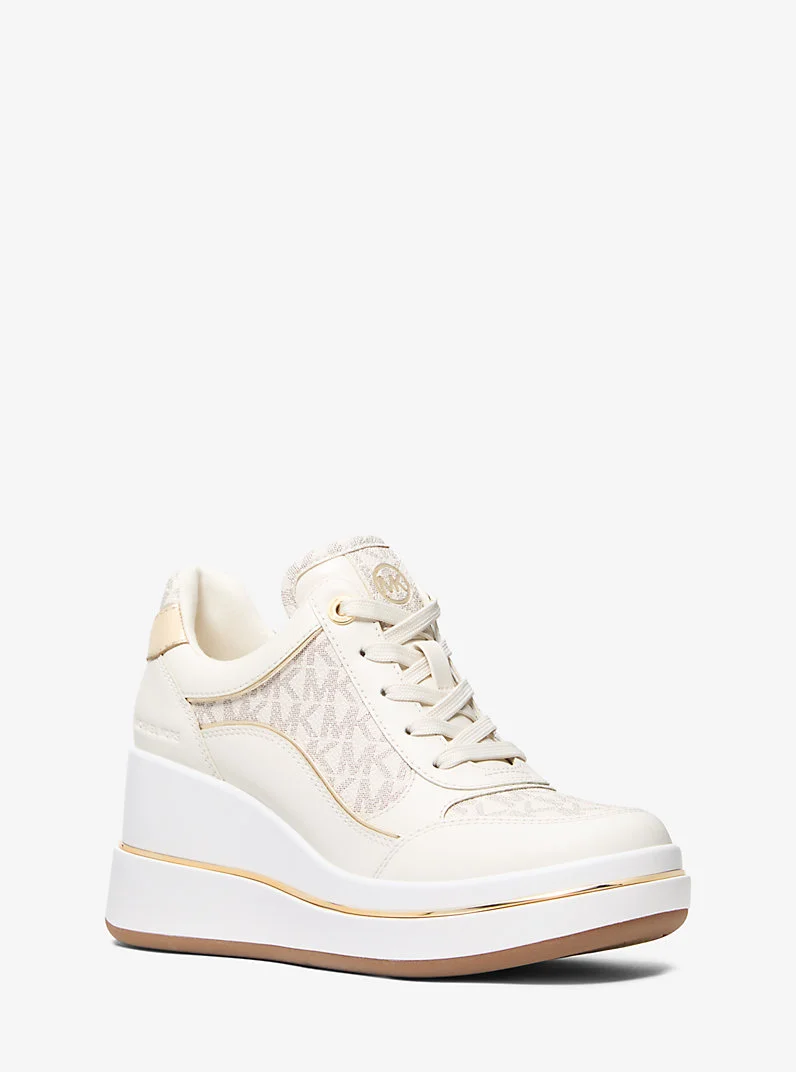 Emmy Signature Logo and Leather Wedge Trainer - 1