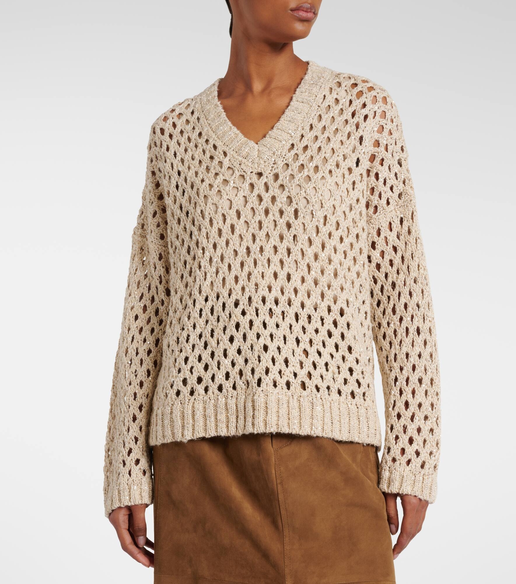 Sequined silk and linen-blend sweater - 6