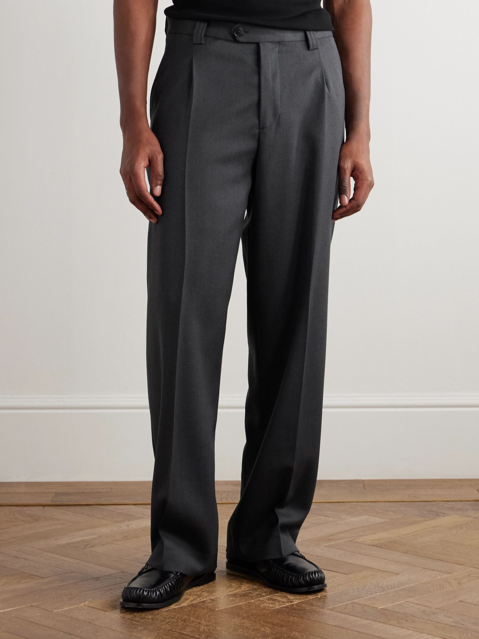 Service Wide-Leg Pleated Virgin Wool-Twill Trousers Gray - 3