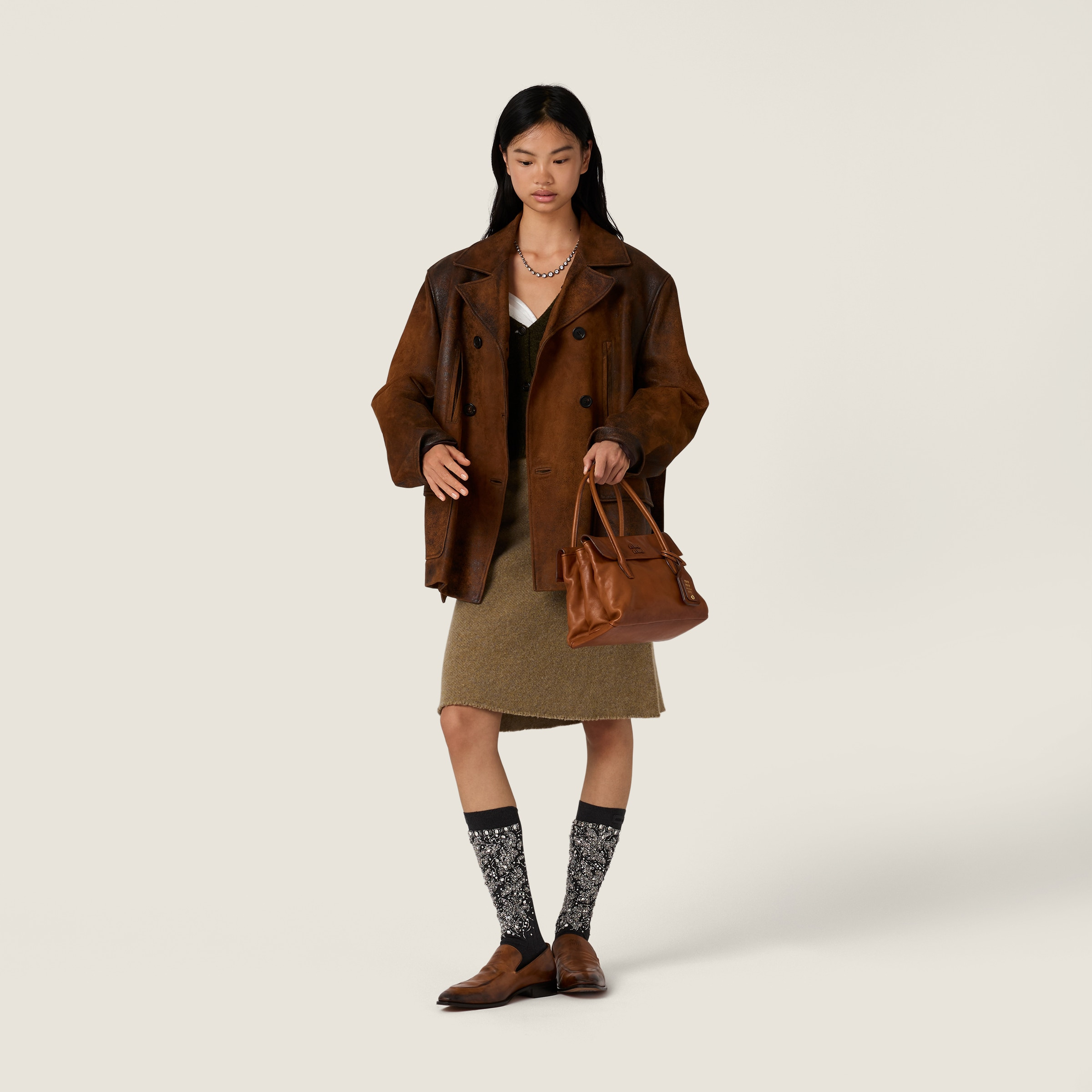 Double-breasted waxed suede caban jacket - 2
