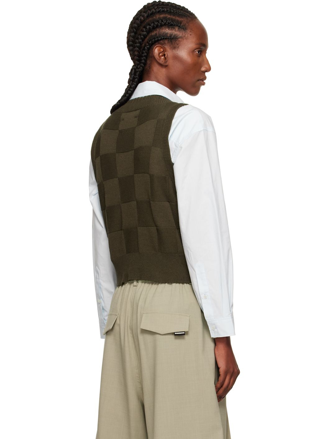 Khaki Checkered Cotton & Cashmere Vest - 3
