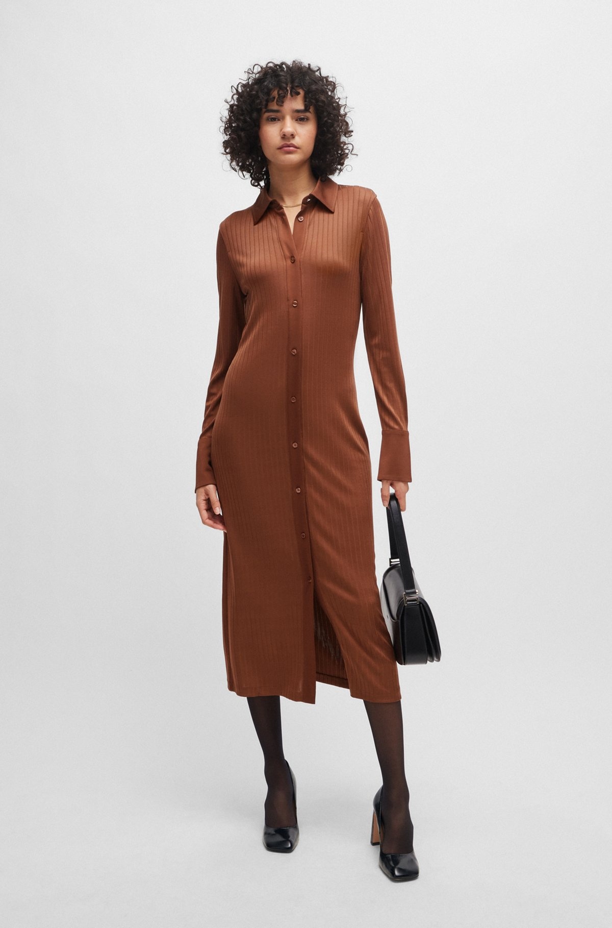 LONG-LENGTH SHIRT-STYLE DRESS IN RIBBED JERSEY - 3