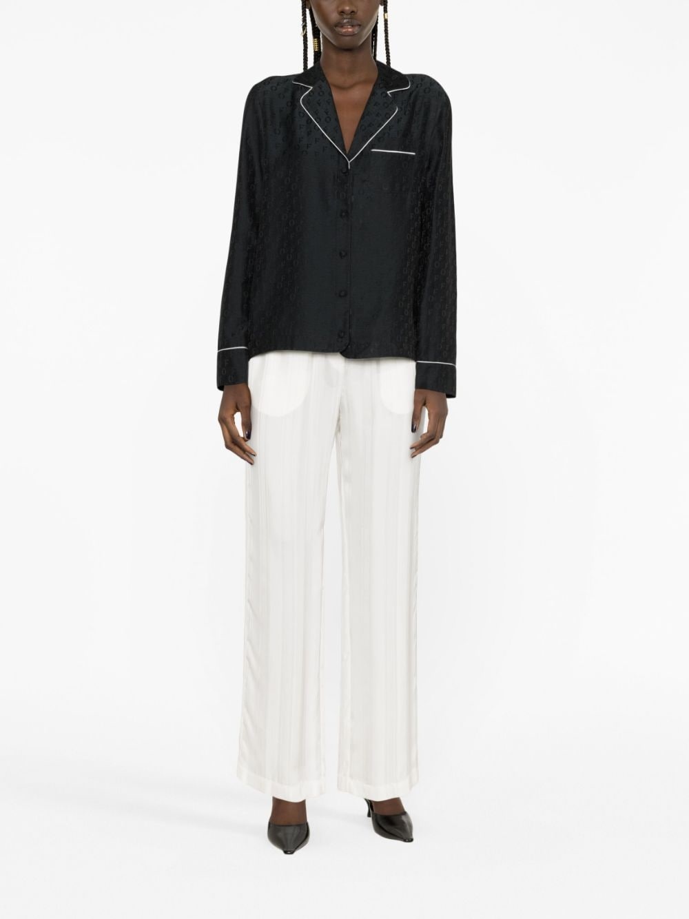 logo-jacquard satin pyjama shirt - 2