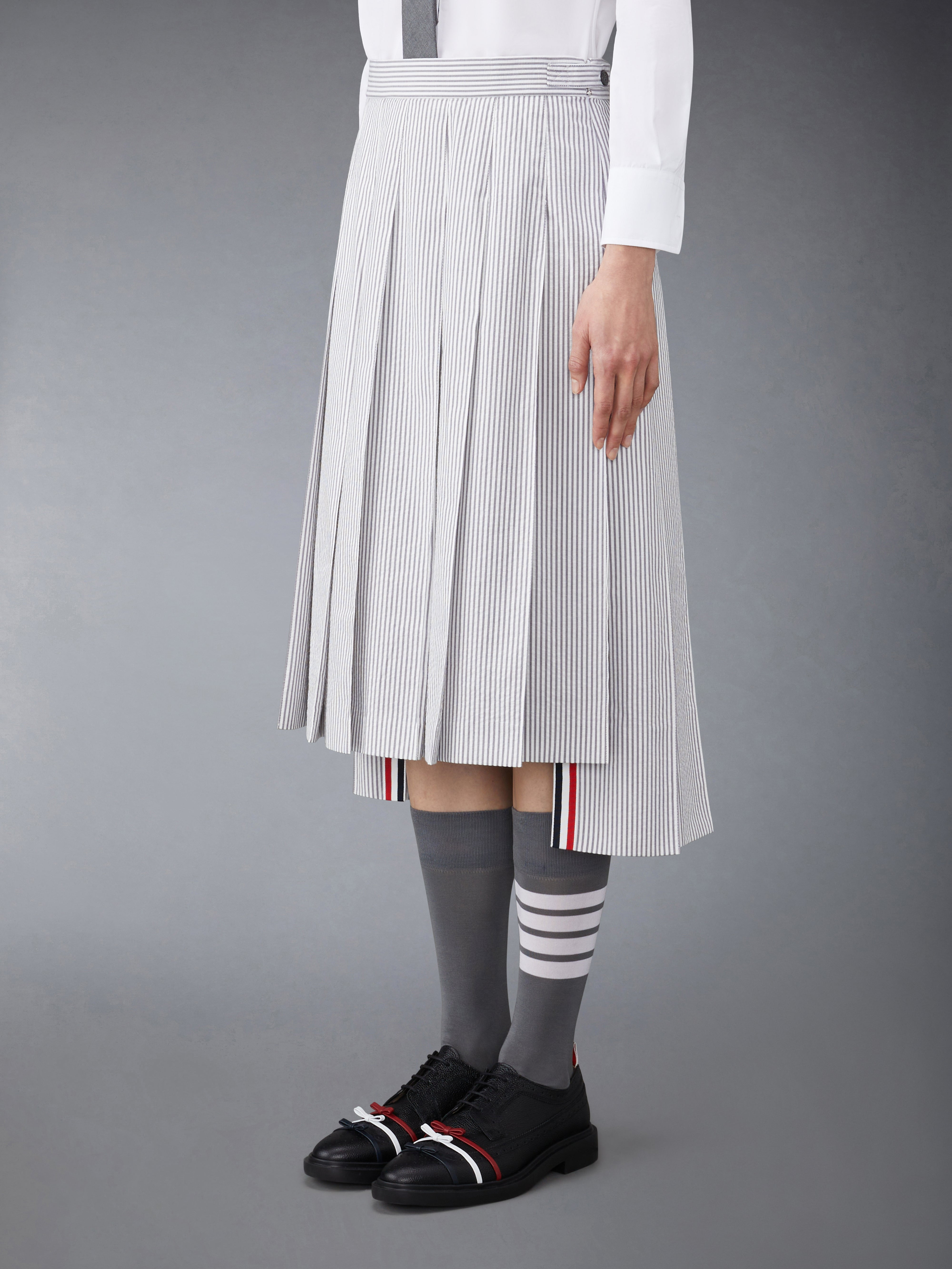 Seersucker Pleated Midi Skirt - 2
