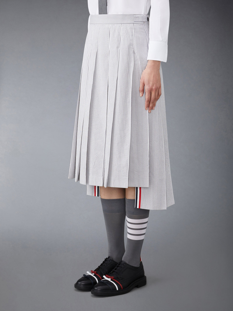 Thom Browne Seersucker Pleated Midi Skirt outlook