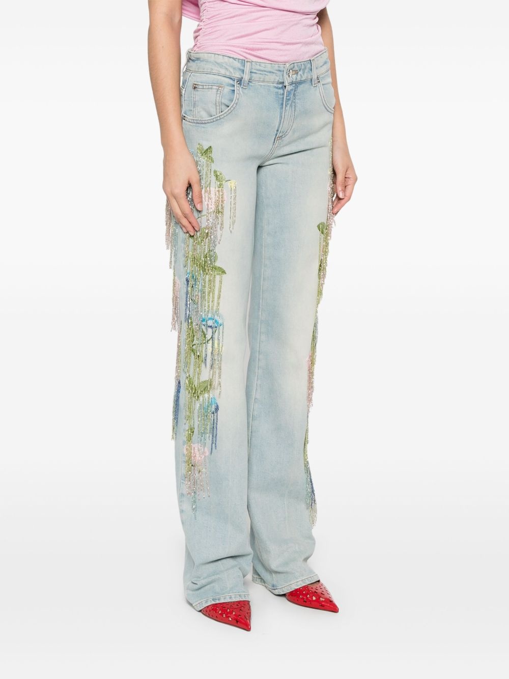 bead-tassel jeans - 3