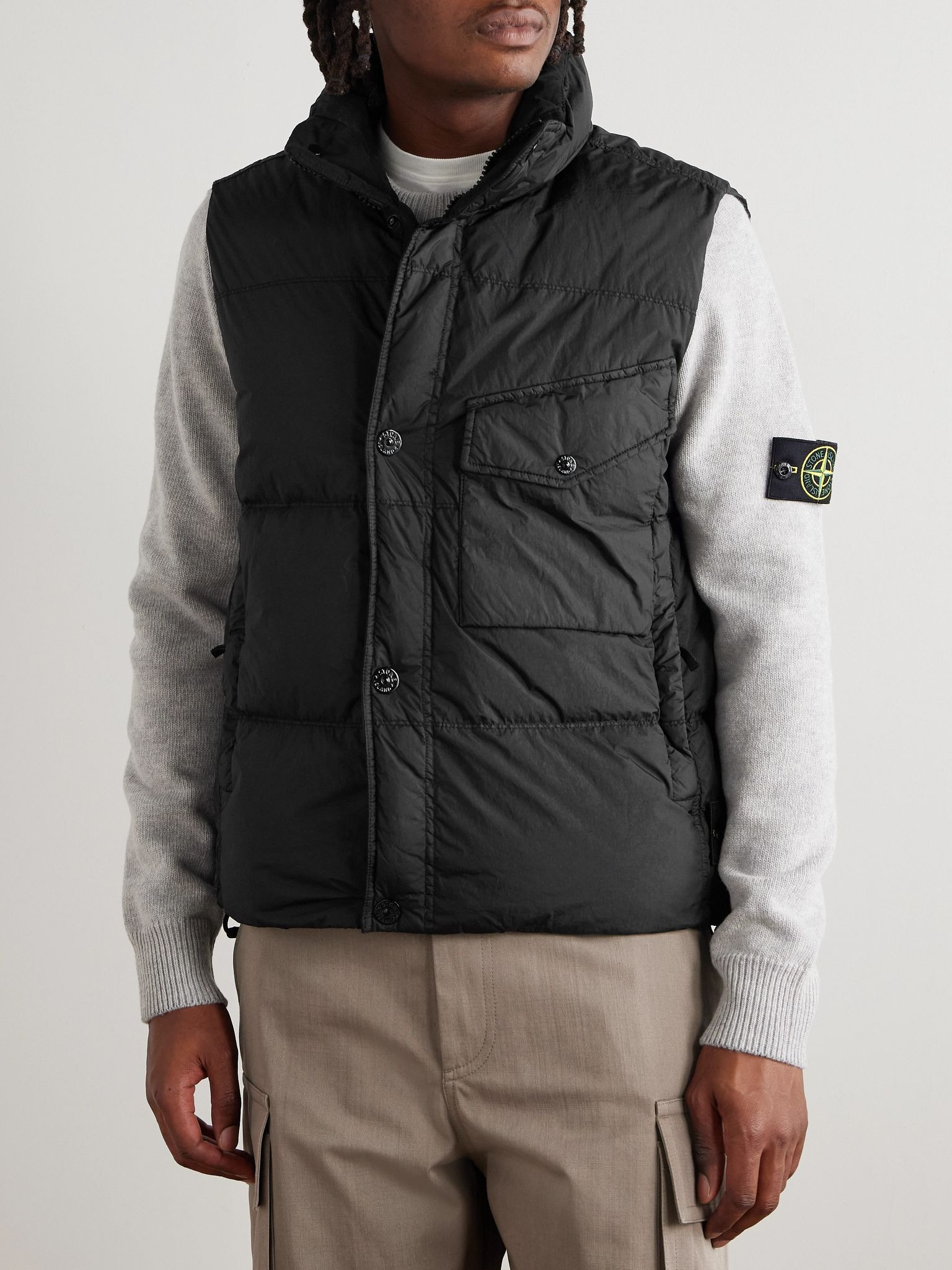 Logo-Appliquéd Garment-Dyed Quitled Crinkled Reps Down Gilet Black - 3