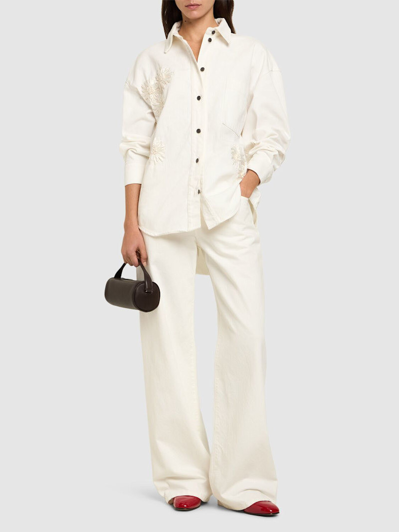 MSGM Embroidered denim shirt outlook