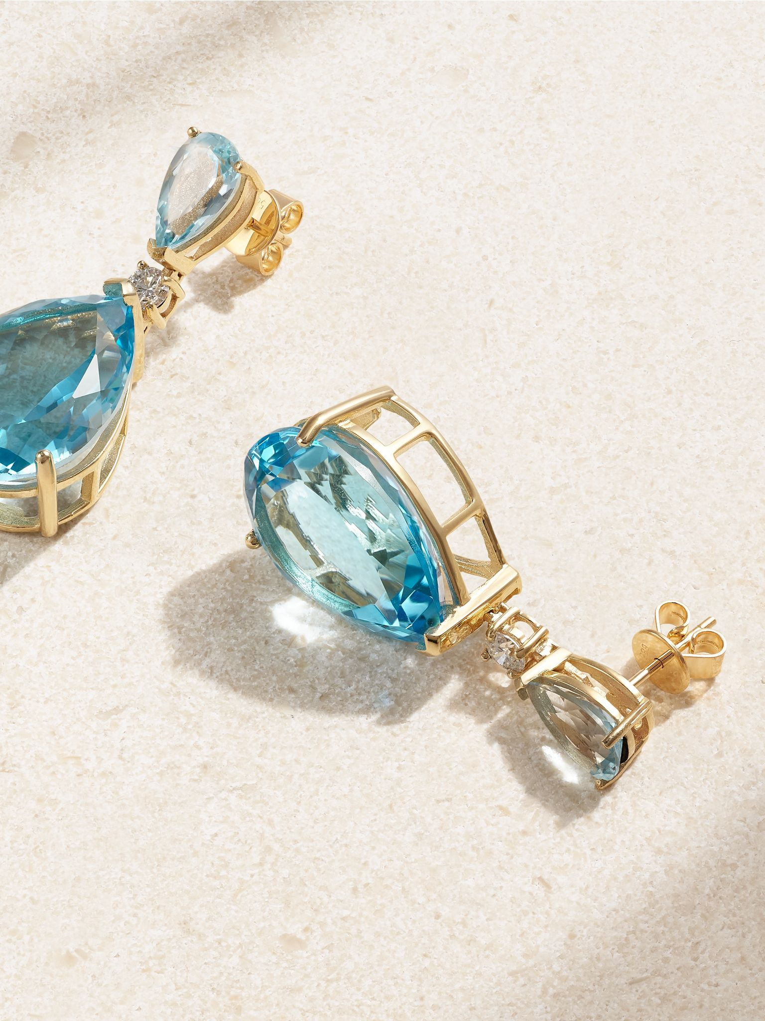 Sophia 14-karat gold, topaz and diamond earrings Blue - 3
