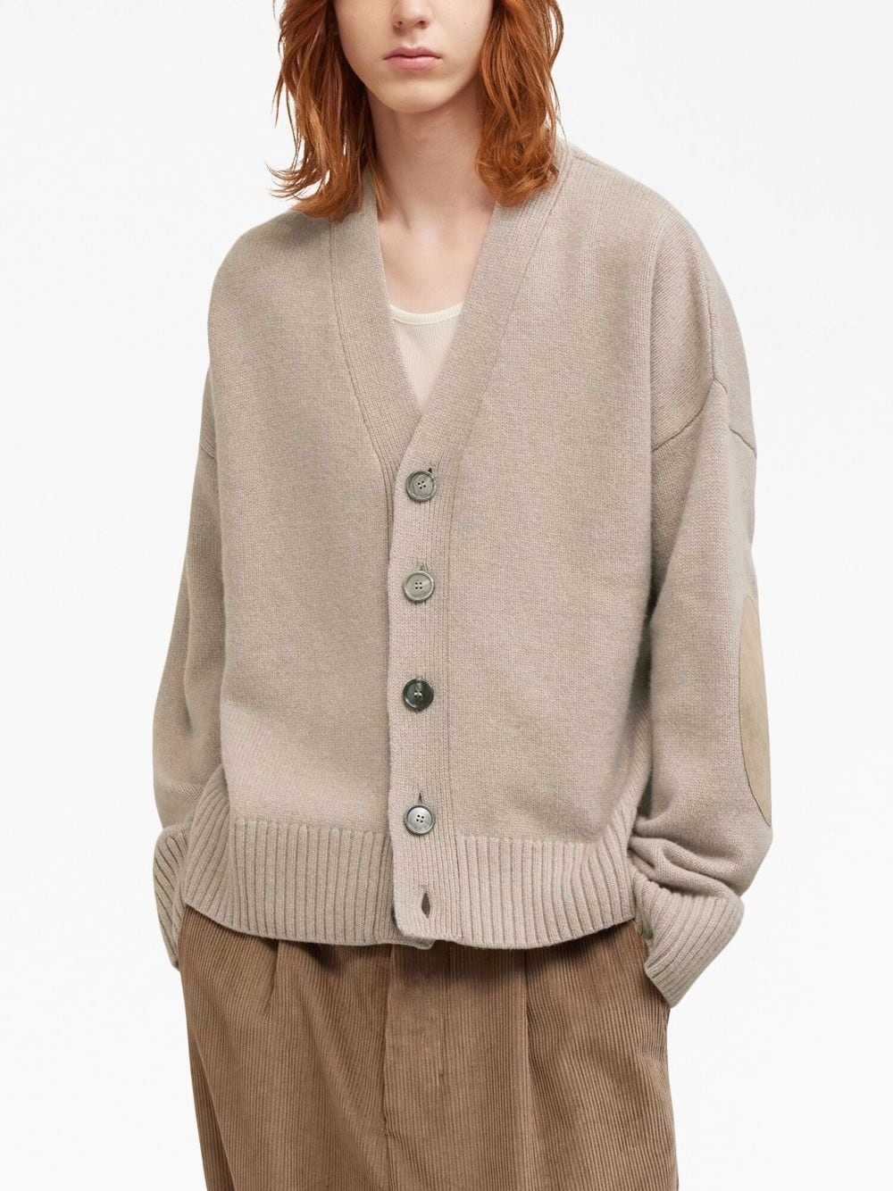 V-neck elbow patches cardigan - 4