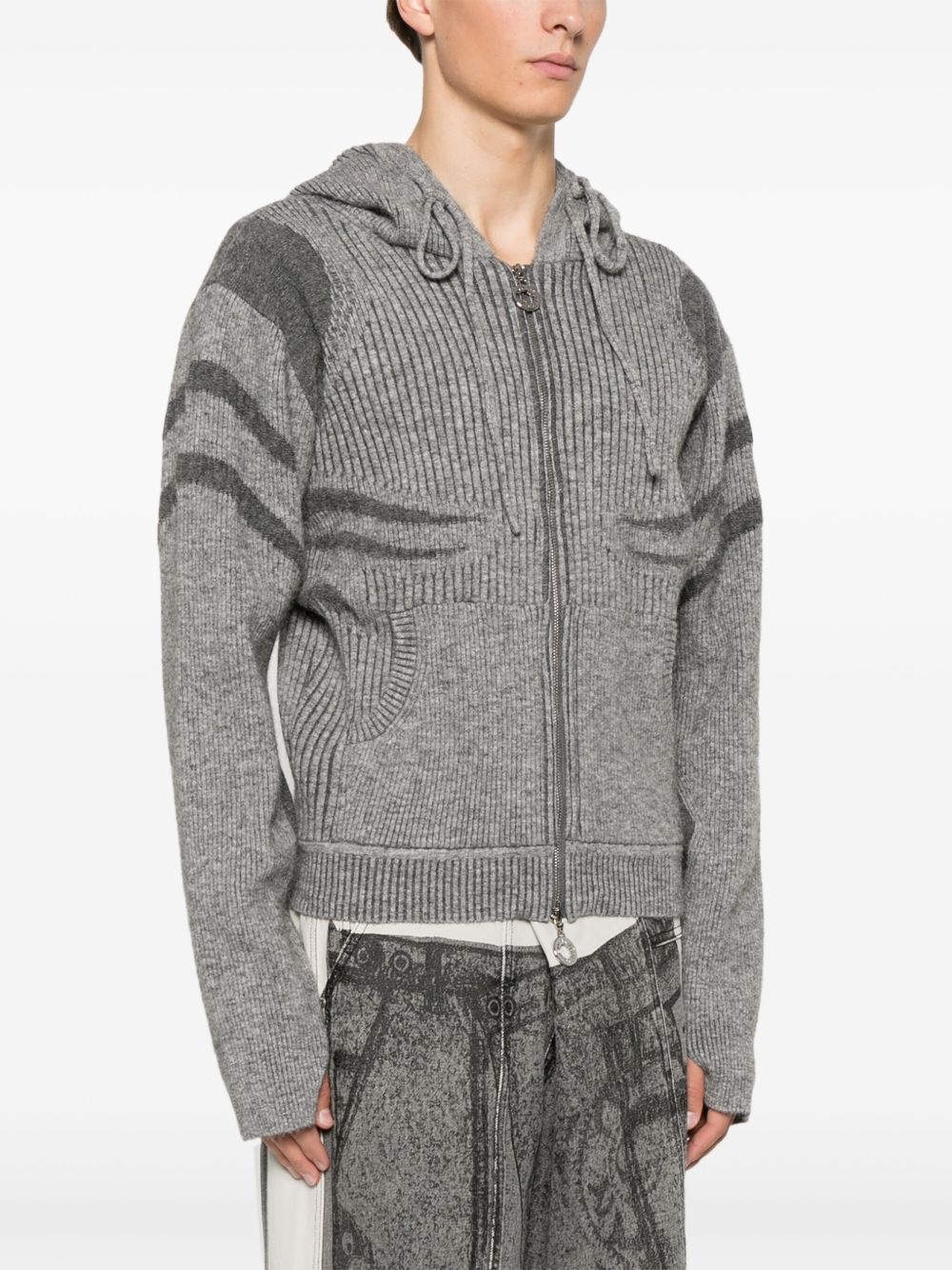 ribbed-knit hoodie - 3