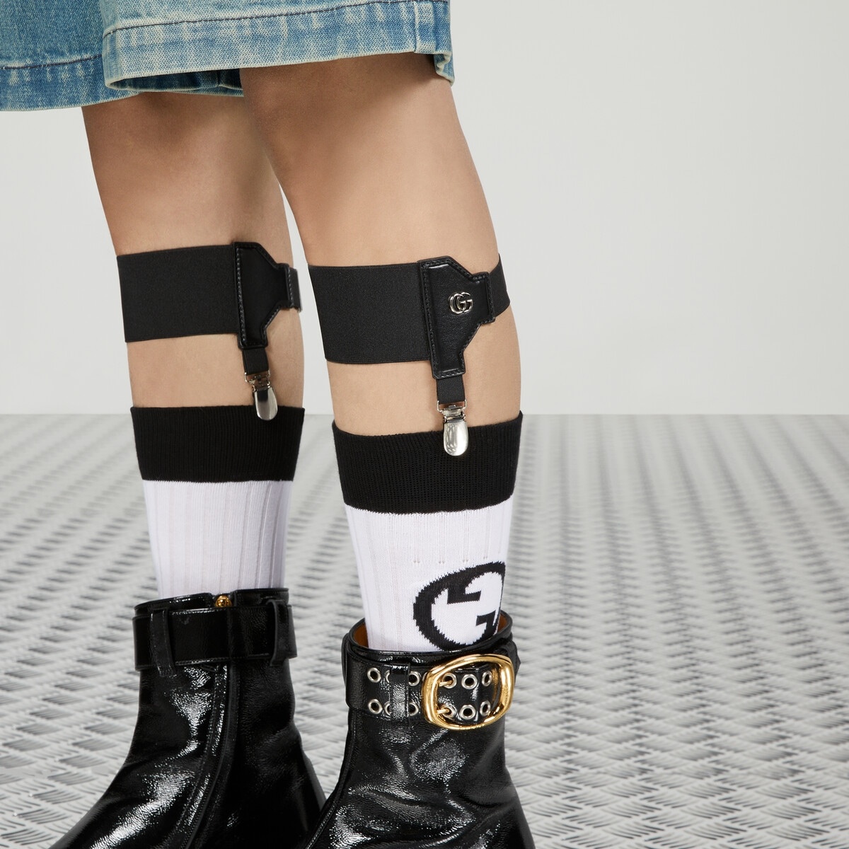 Wide elastic garter belt with Double G - 3