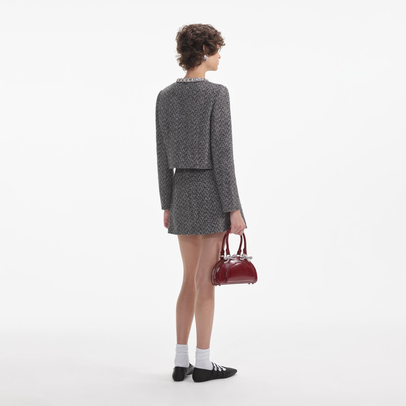 self-portrait Black Herringbone Embellished Jacket outlook