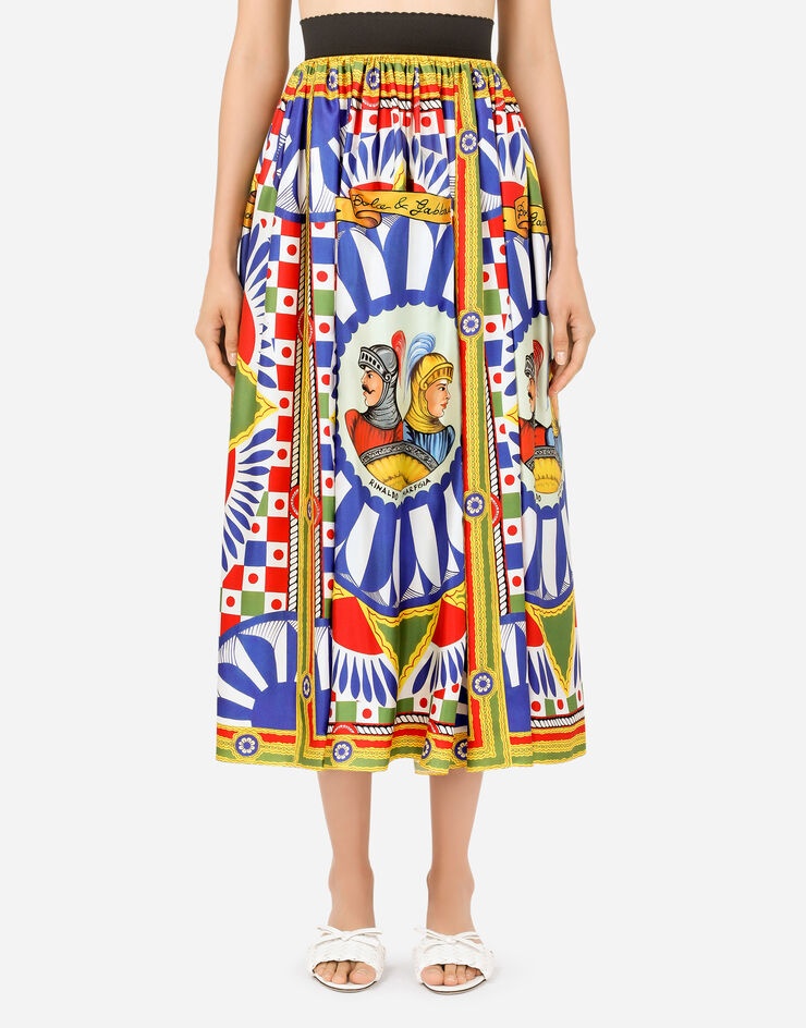 Carretto-print twill calf-length skirt - 1