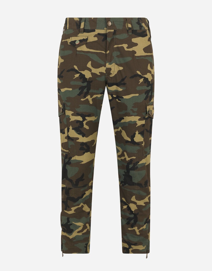 Cotton cargo pants with camouflage print - 3